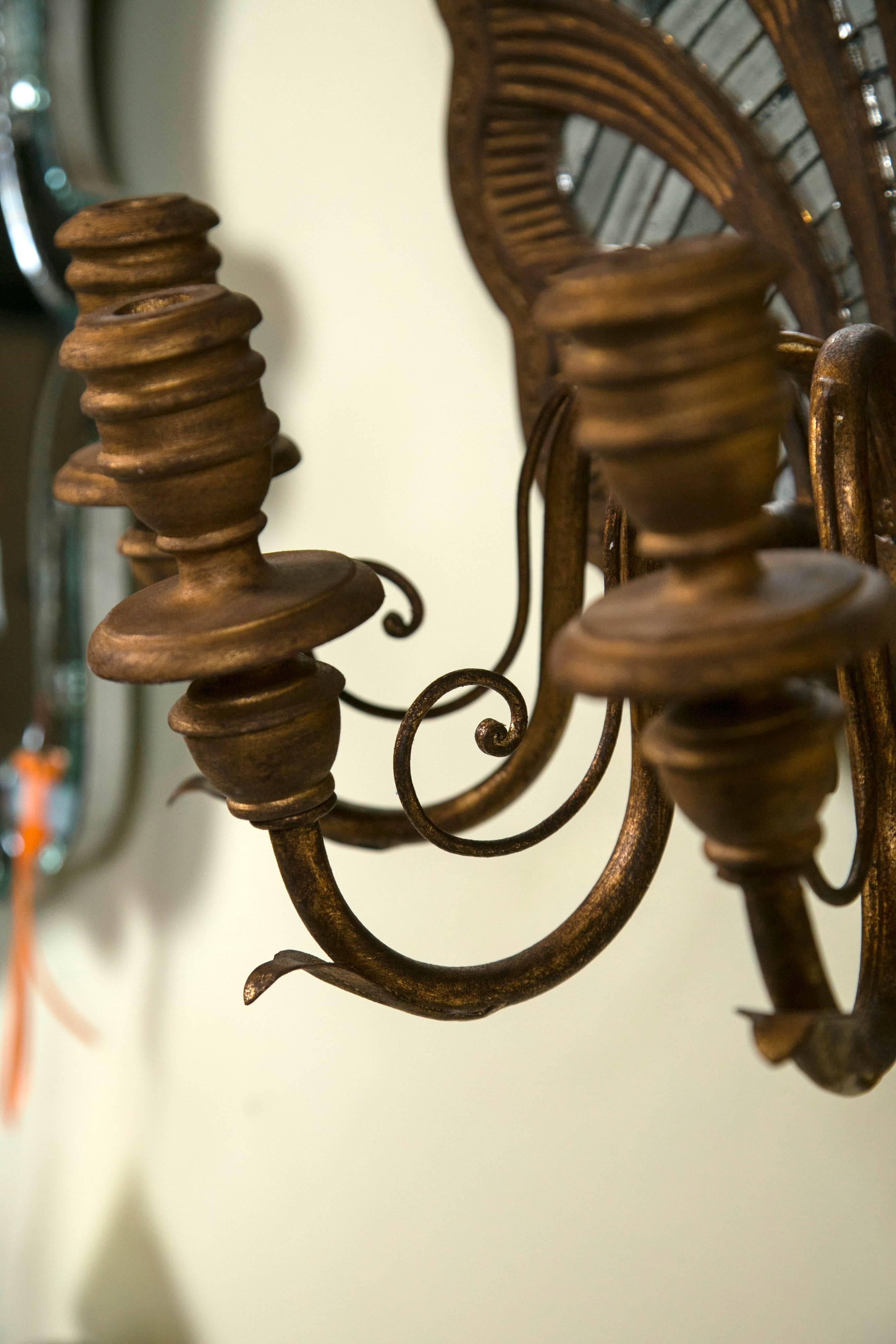 Set of Four Fine And Rare Wooden Shell and Mirror Wall Sconces Three Arms Each 3