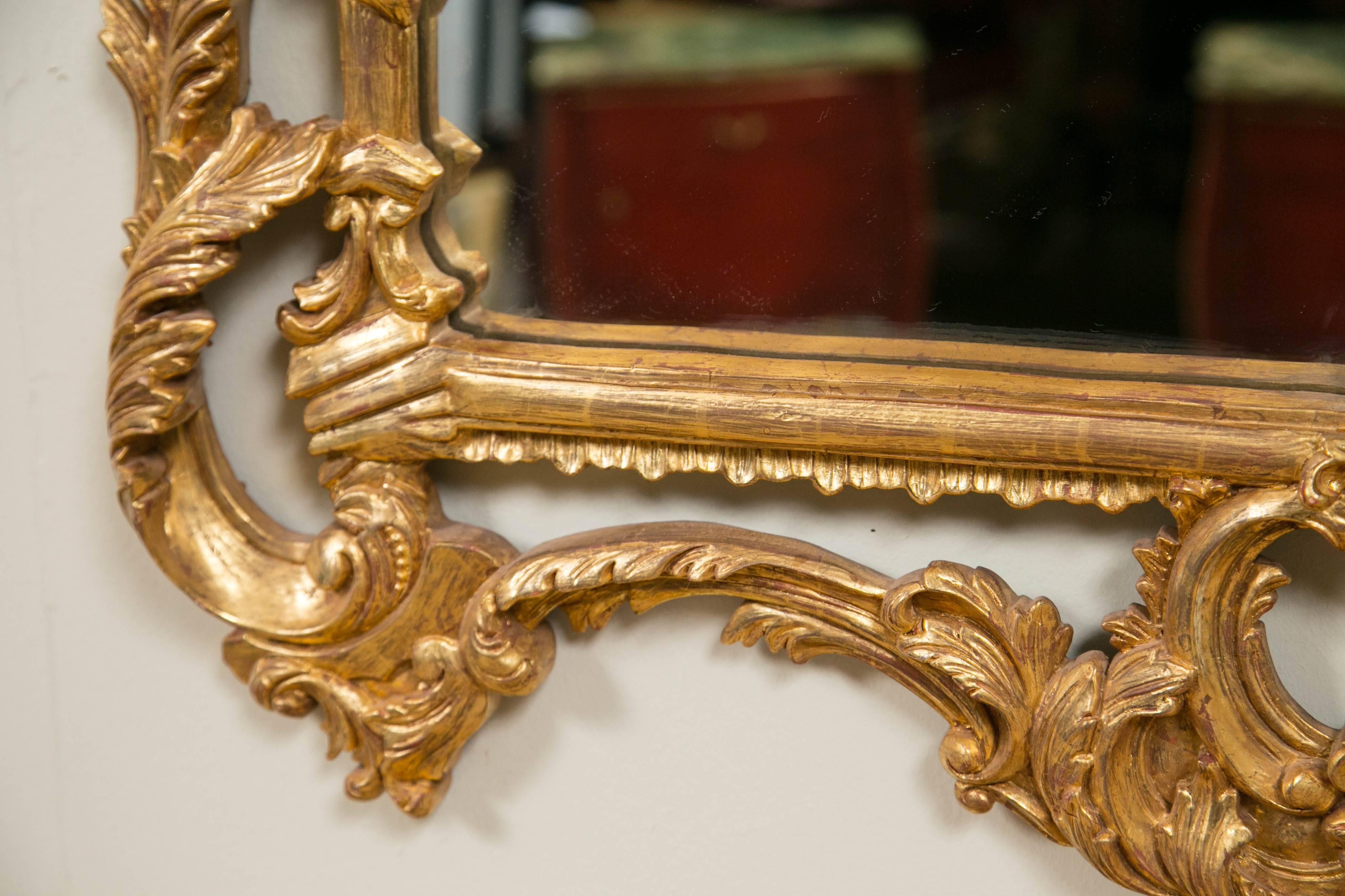 Pair of Chinese Chippendale Style Italian Gilt Wooden Wall Console Mirrors 1