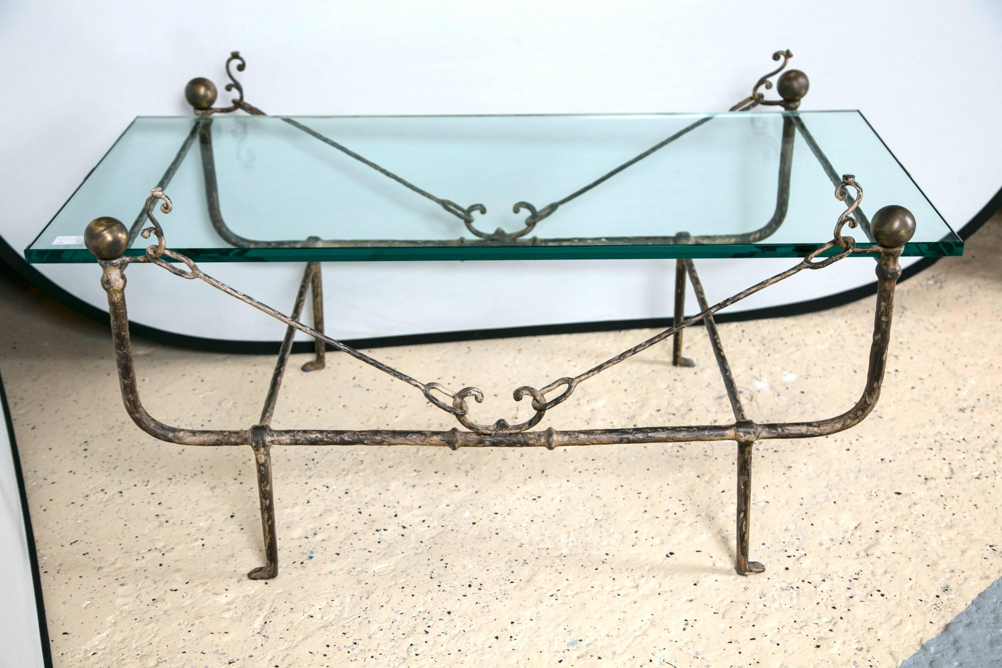 Unknown Diego Giacometti Style Glass Top Coffee Low Table