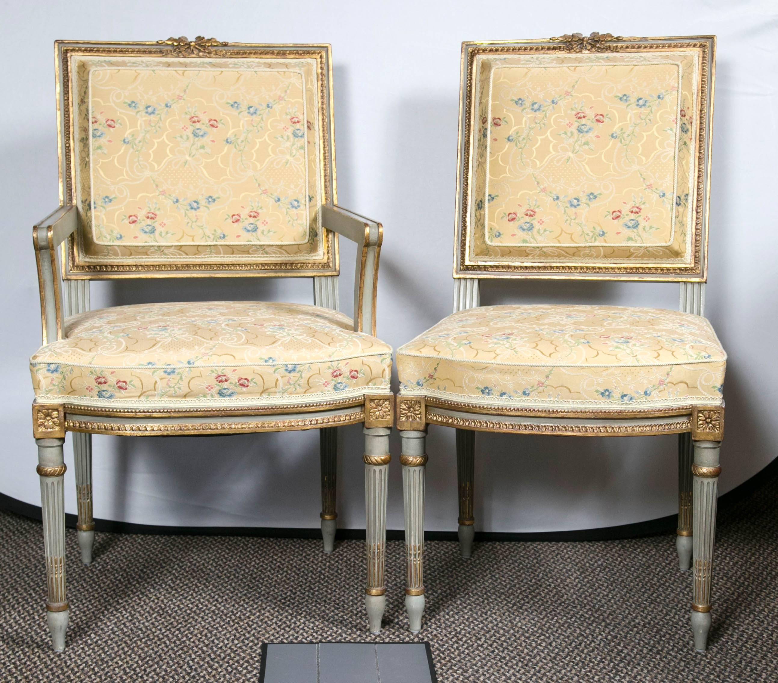 Set of Four Maison Jansen dining chairs.  I almost fell over when I first saw this fantastic set of Maison Jansen dining chairs. Simply the finest I have ever seen and certainly owned. The spectacular Scalamandré fabric is second to none. The