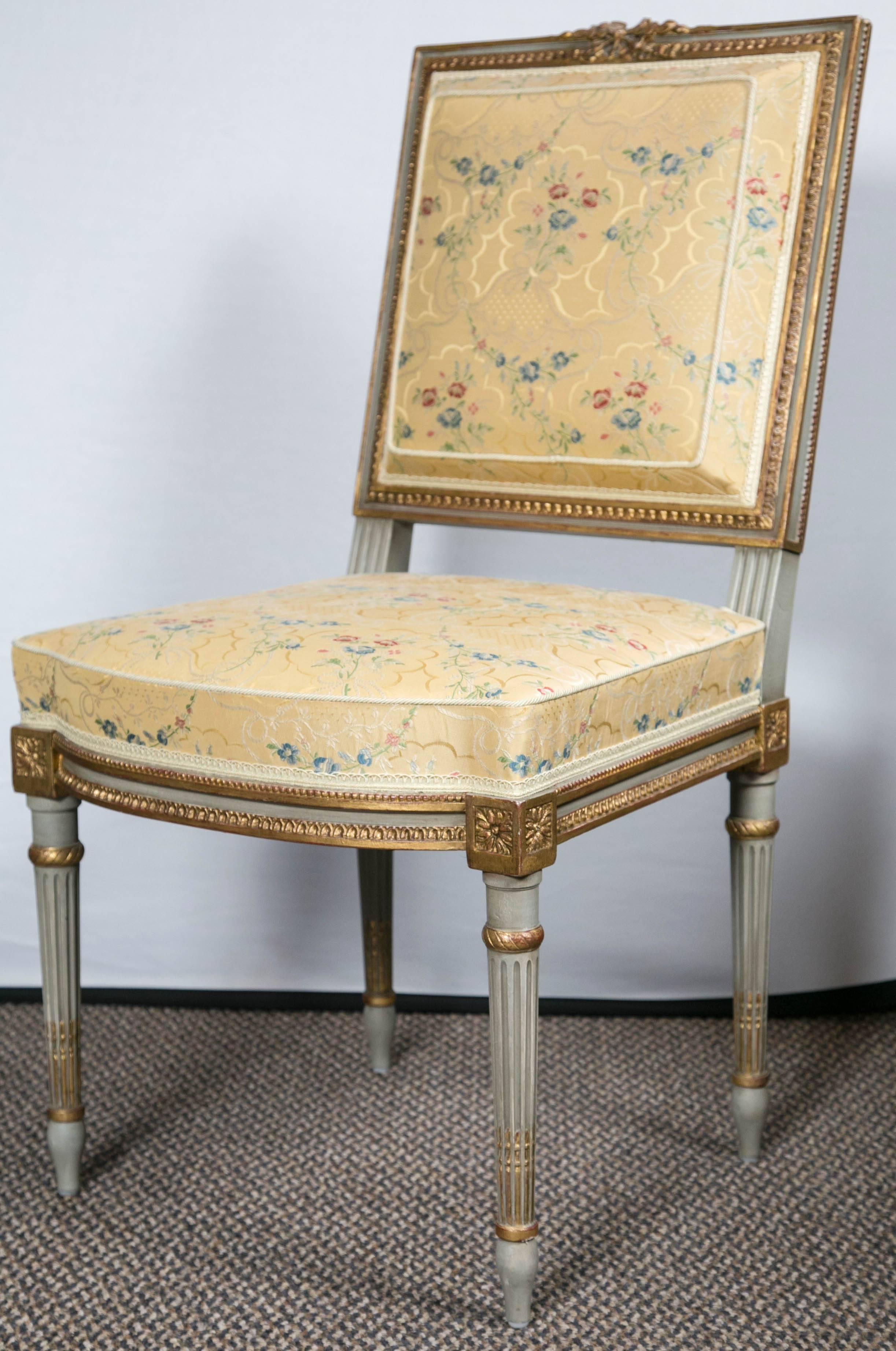 Hollywood Regency Set of Four Very Fine Maison Jansen Dining Side Chairs With Scalamandre Fabric