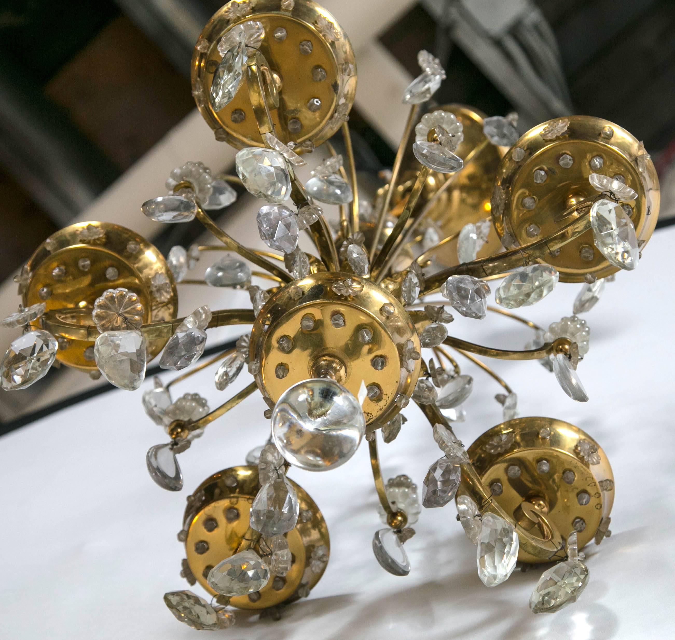 A Fine Bronze And Crystal French Art Deco Chandelier by Maison Jansen Five Arm 1