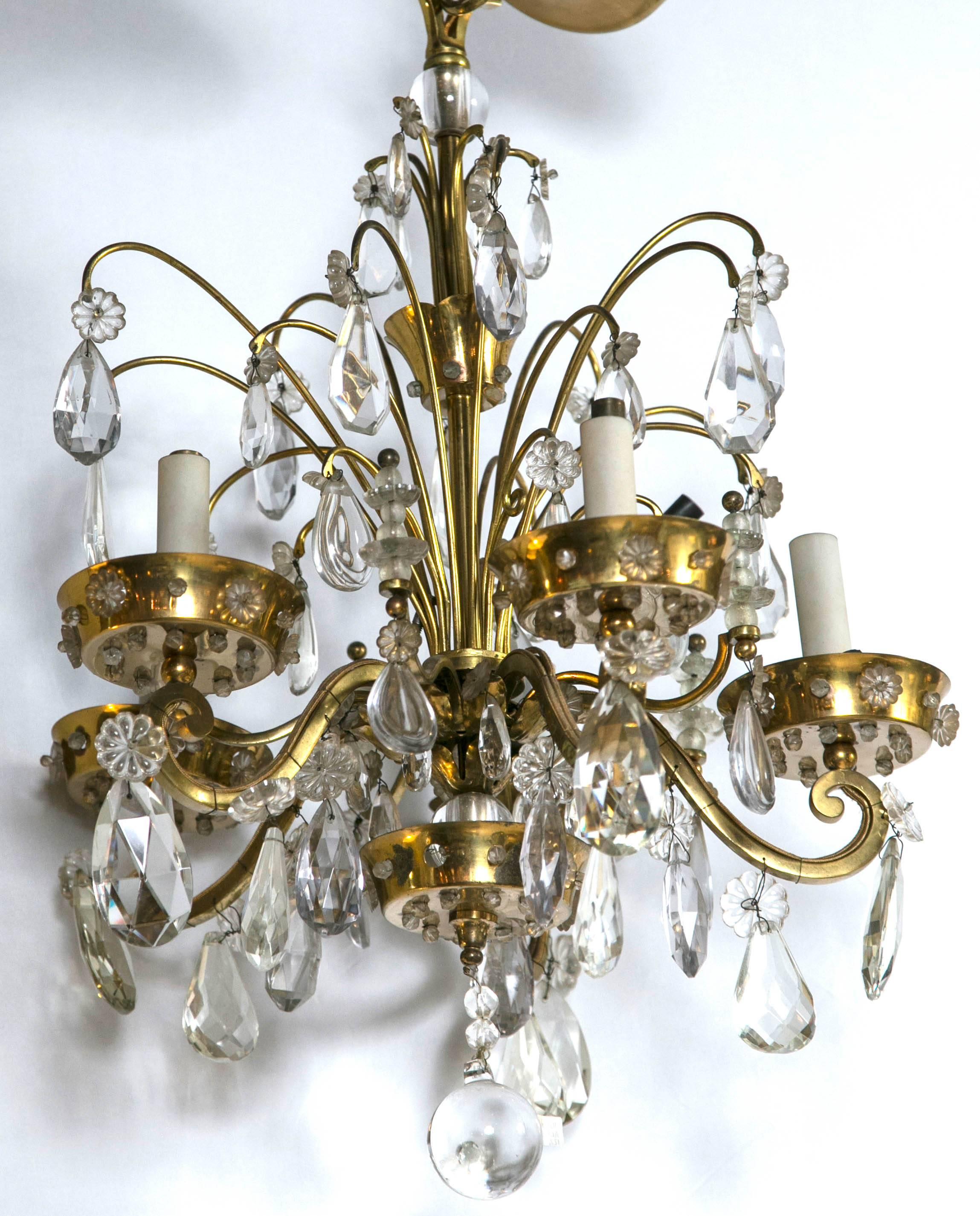 A Fine Bronze And Crystal French Art Deco Chandelier by Maison Jansen Five Arm 3