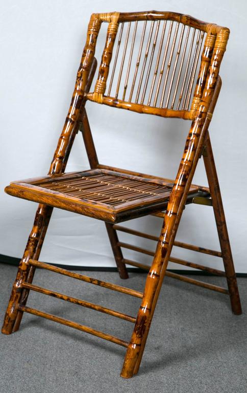 Eight Folding Tortoise Shell And Bamboo Stylized Side Chairs