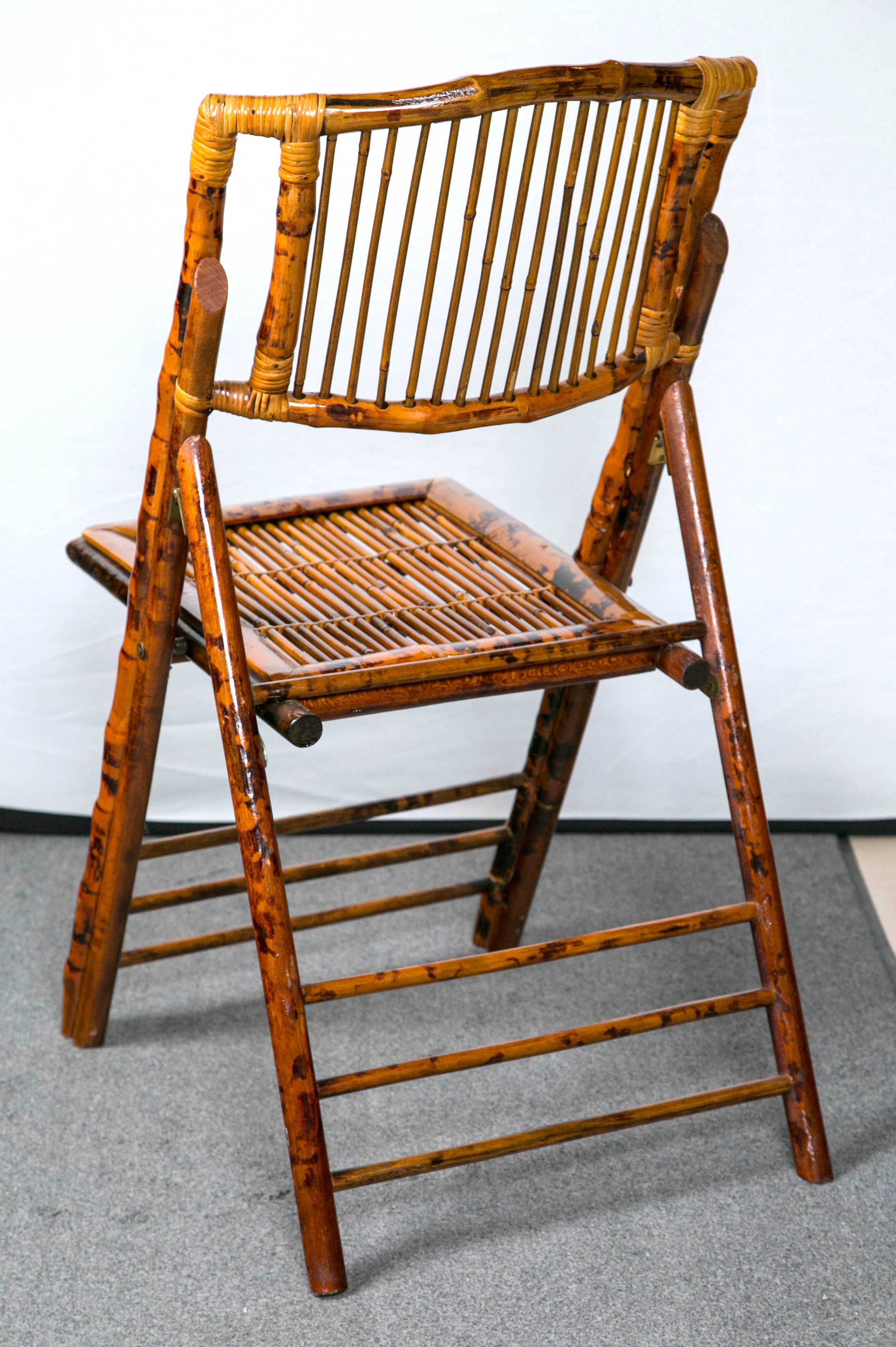 Eight Folding Tortoise Shell and Bamboo Stylized Side Chairs In Good Condition In Stamford, CT