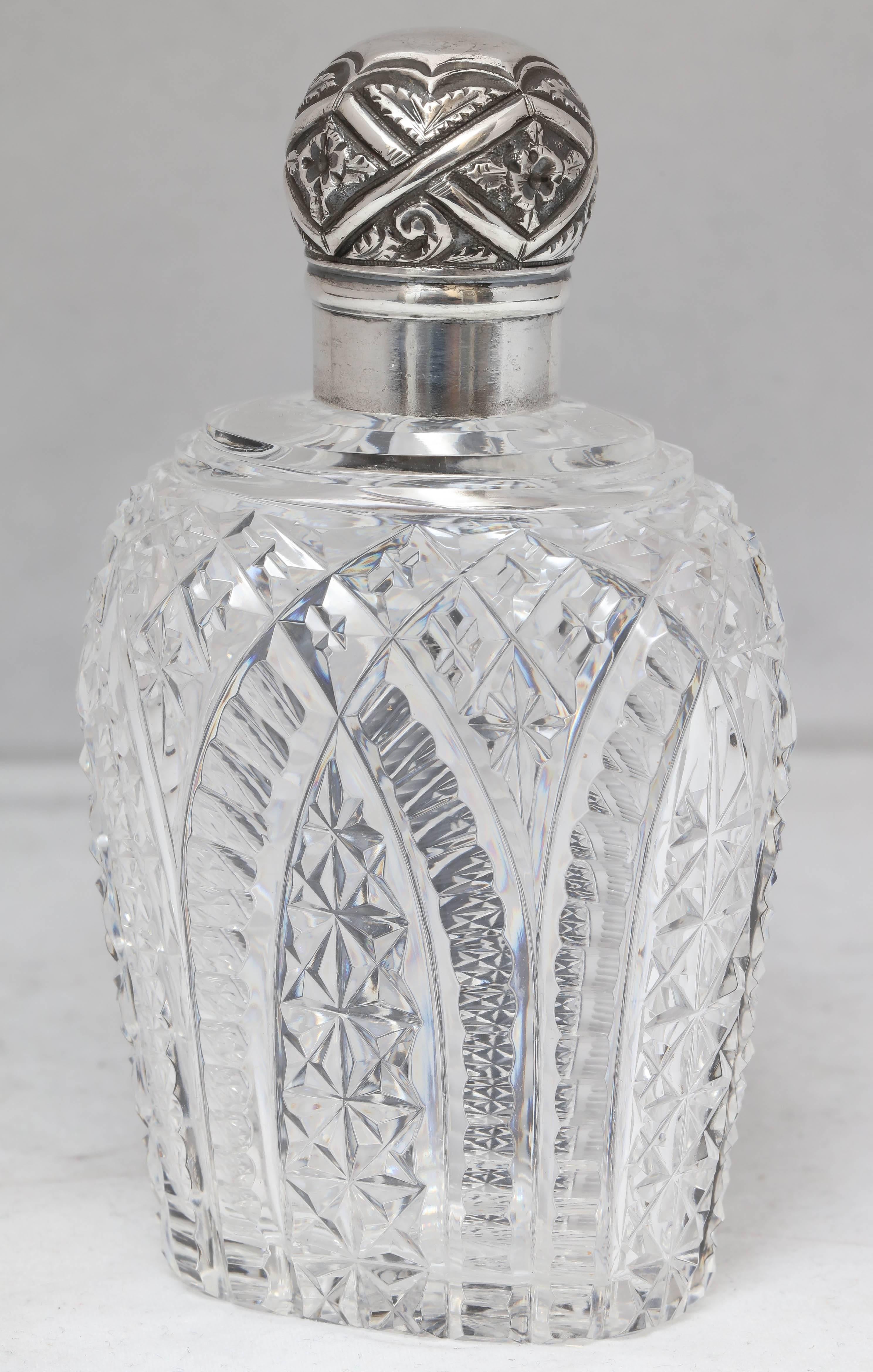 Victorian Sterling Silver-Mounted Cut Crystal Perfume Flask