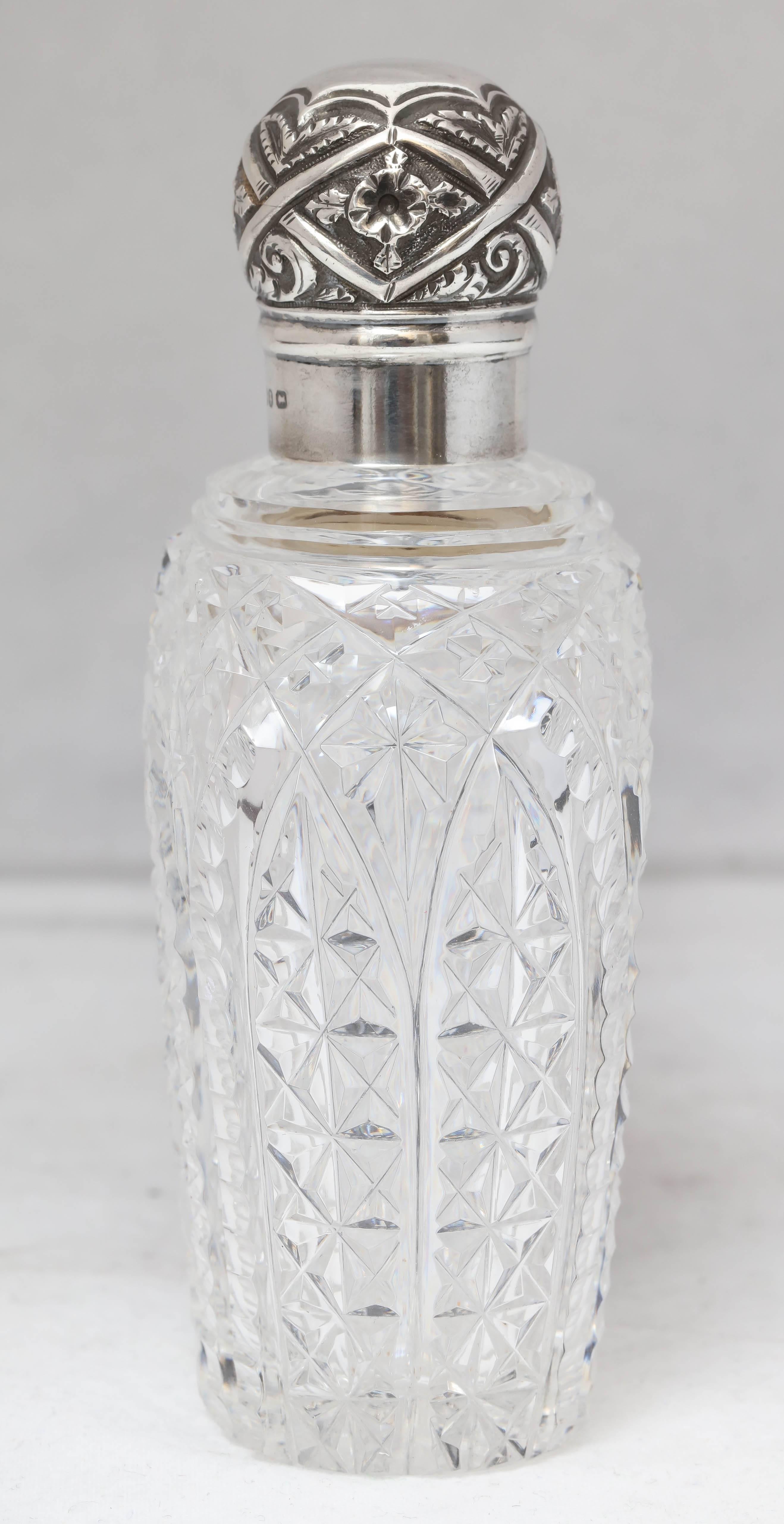 English Sterling Silver-Mounted Cut Crystal Perfume Flask
