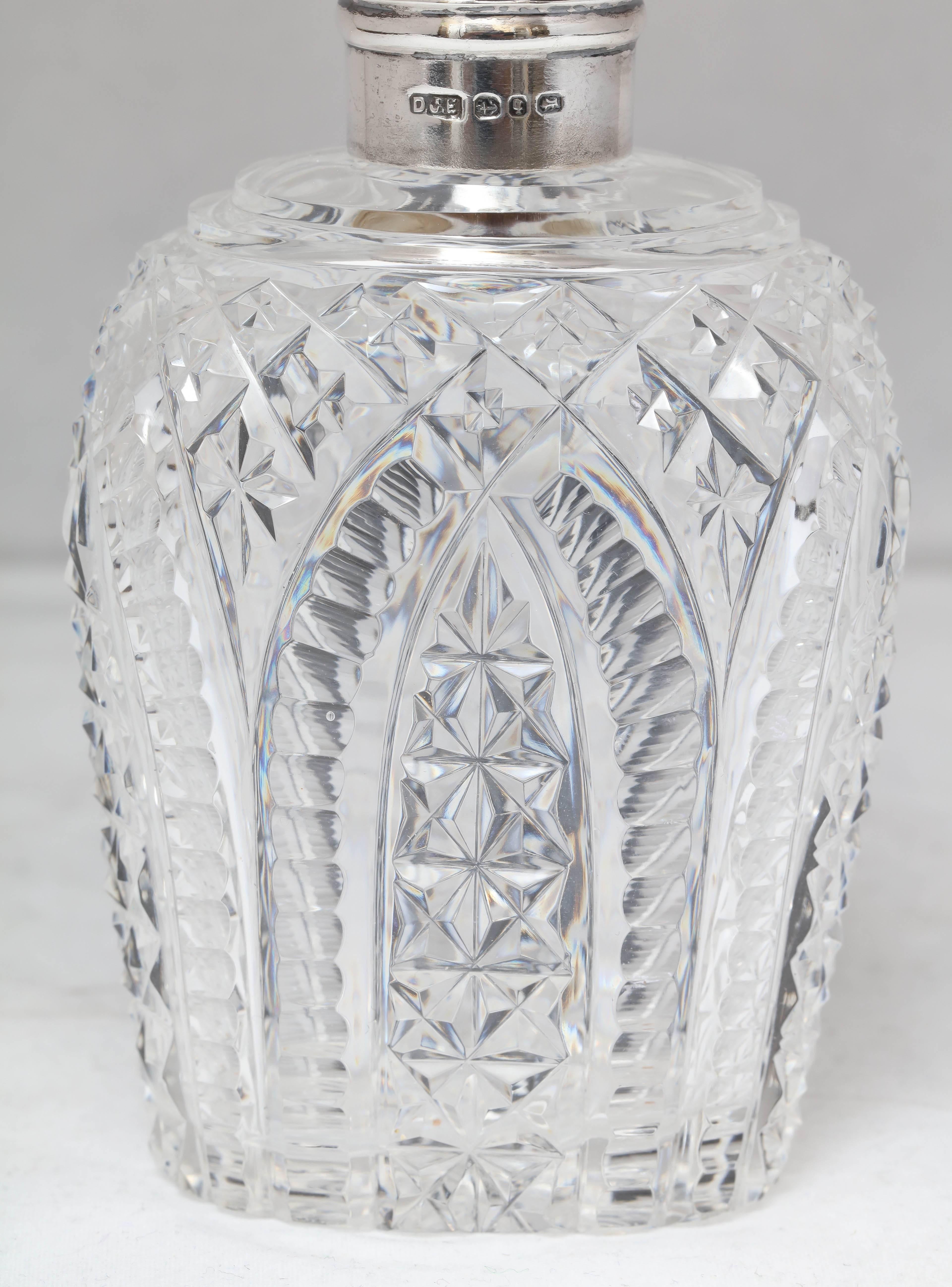 Late 19th Century Sterling Silver-Mounted Cut Crystal Perfume Flask