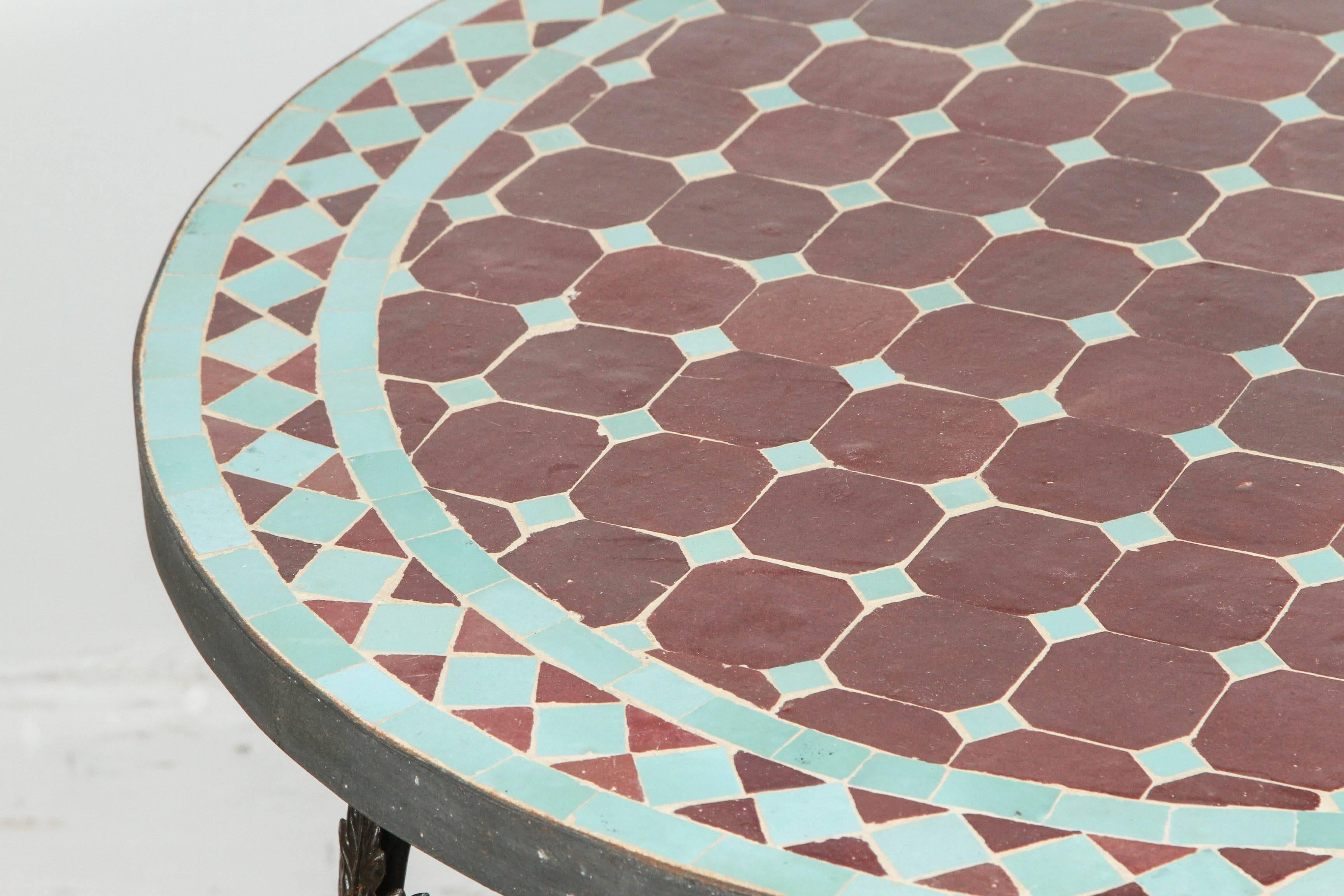Hand-Crafted Moroccan Round Mosaic Tile Side Table Indoor or Outdoor