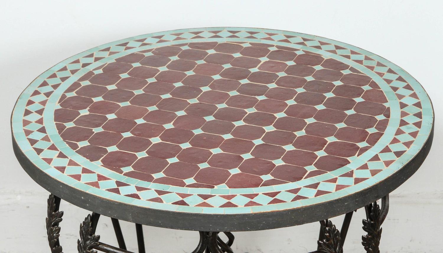 Moroccan Round Mosaic Tile Side Table For Sale at 1stdibs