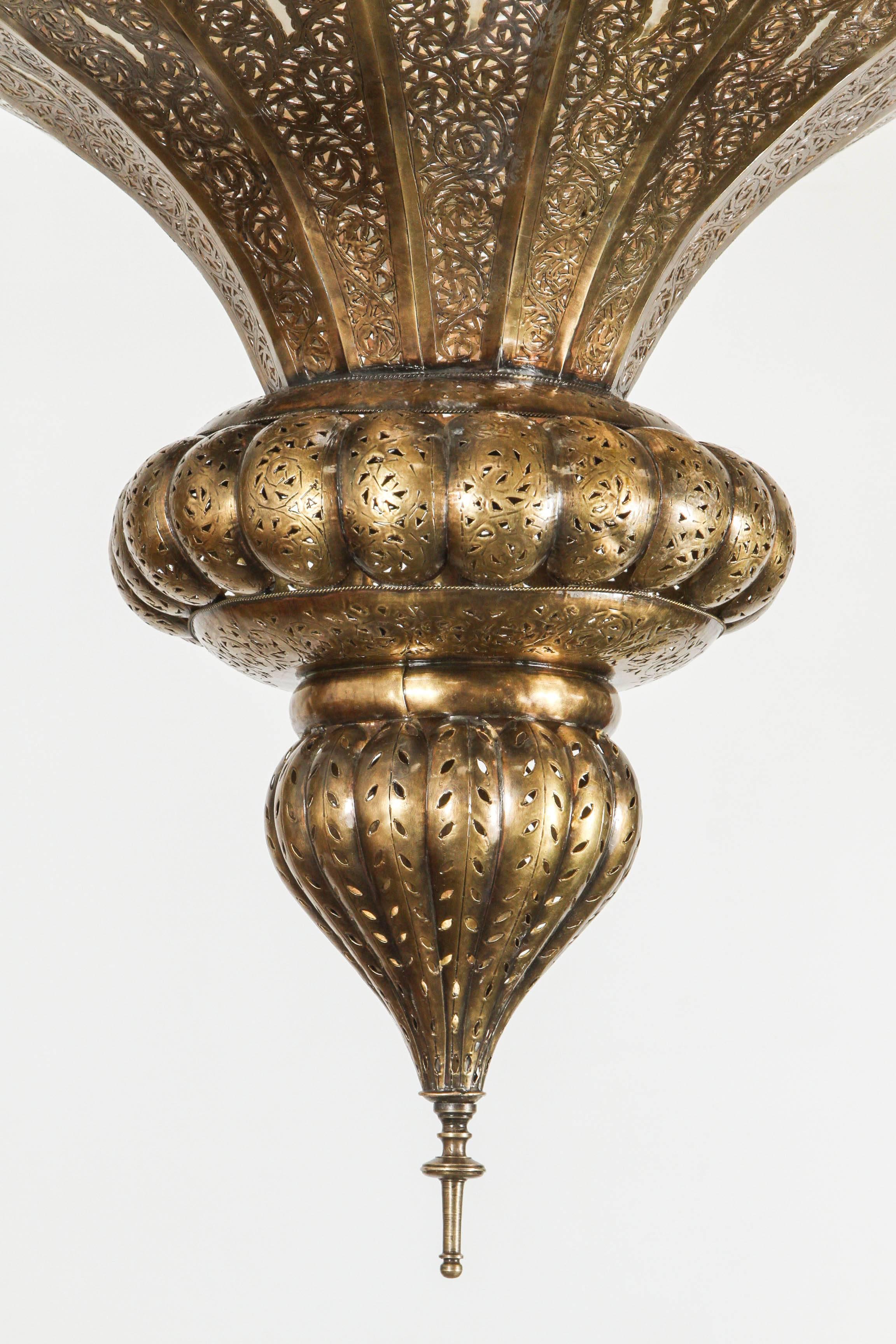 Moorish Monumental Moroccan Brass Filigree Chandelier