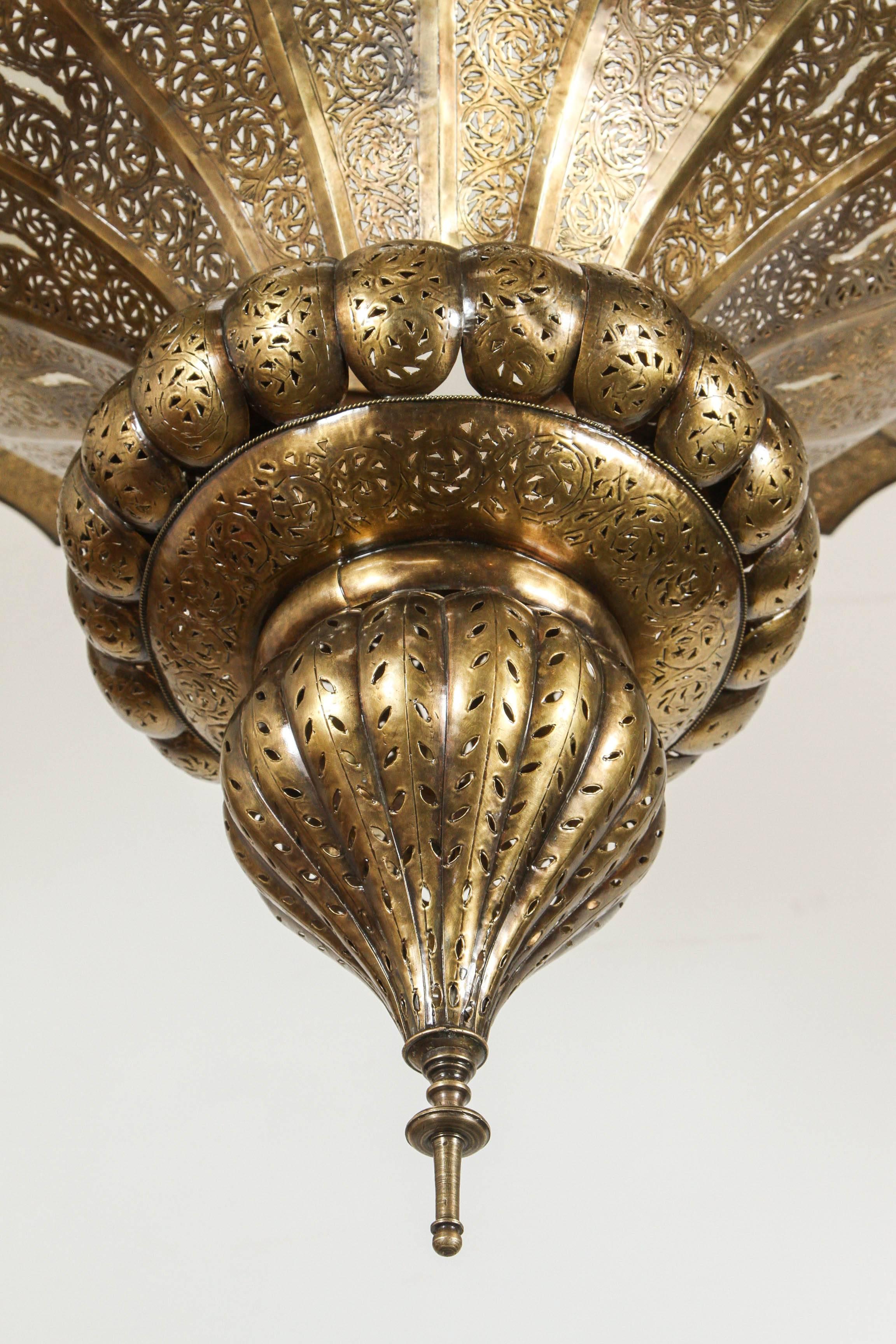 20th Century Monumental Moroccan Brass Filigree Chandelier