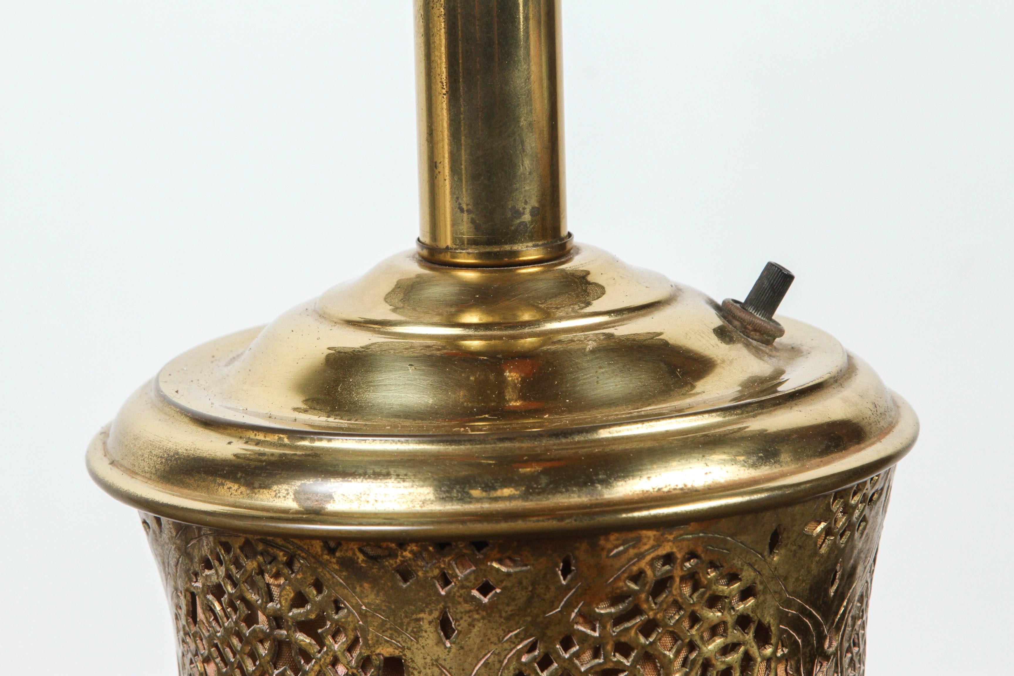 Hammered Moorish Revival Brass Syrian Table Lamp