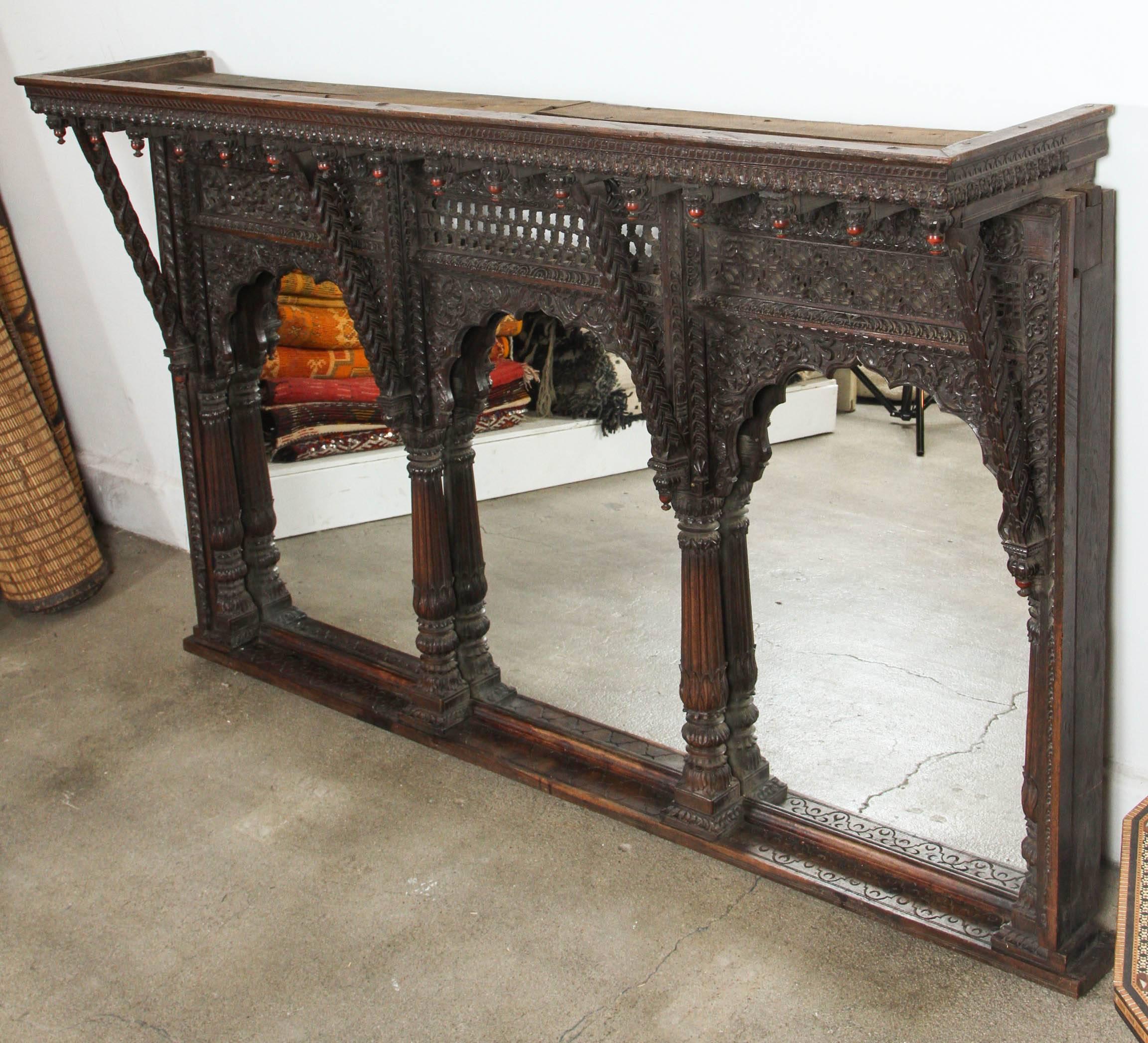 19th Century Carved Rosewood Anglo-Indian Temple Mirror 4