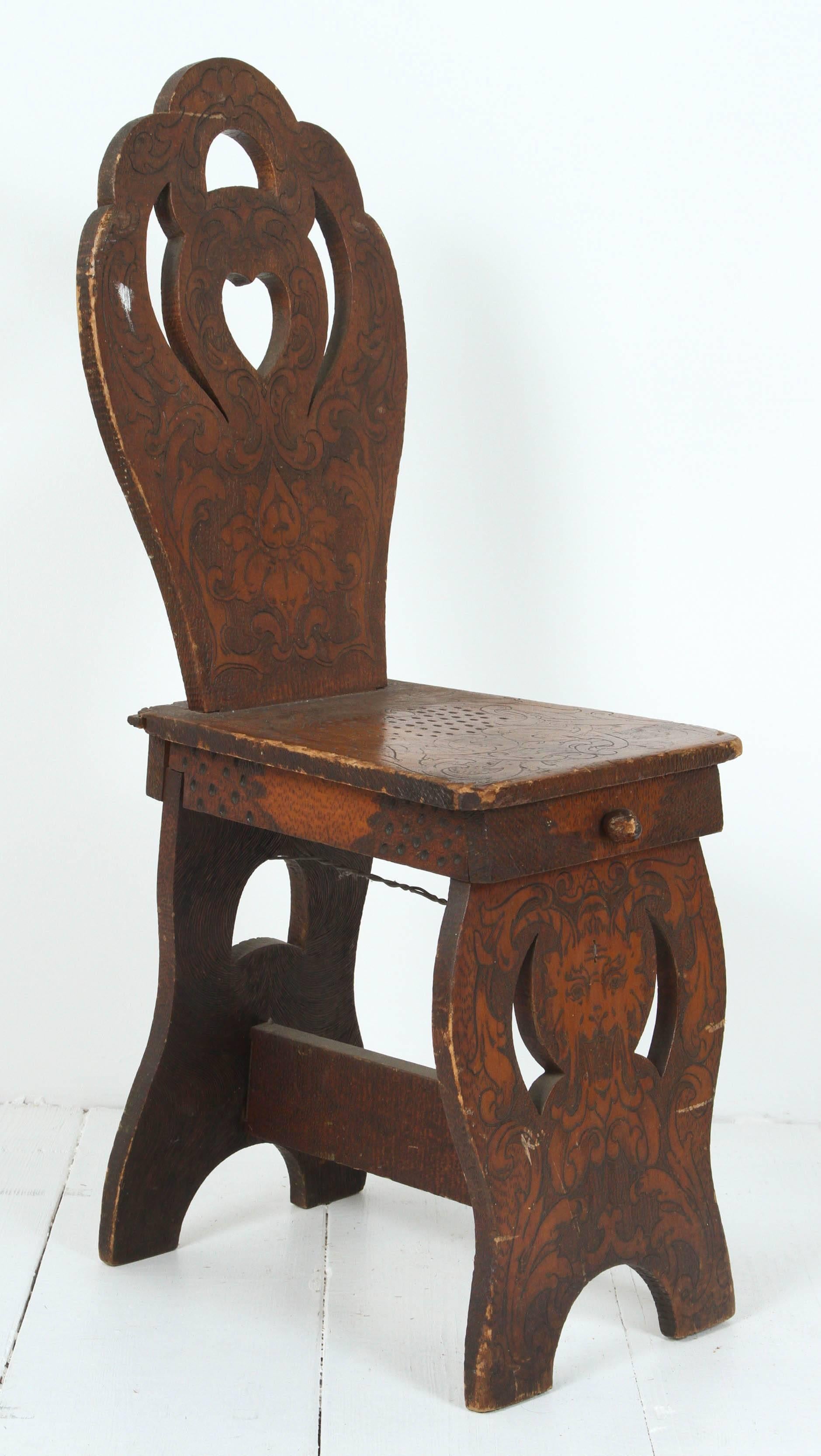 Vintage Folk style side chair with sculptural details.