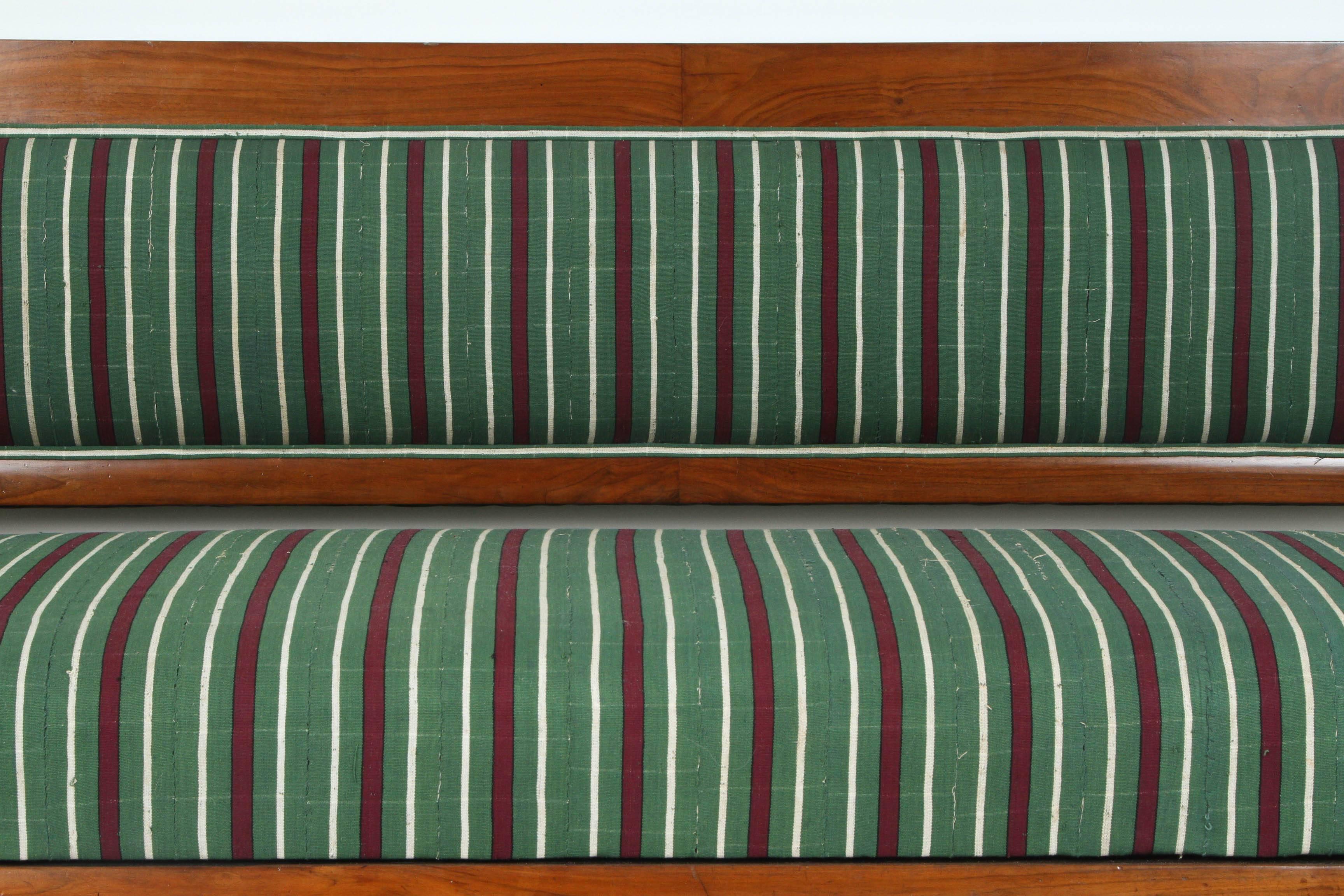 20th Century Italian Wood Bench Upholstered in Striped African Fabric