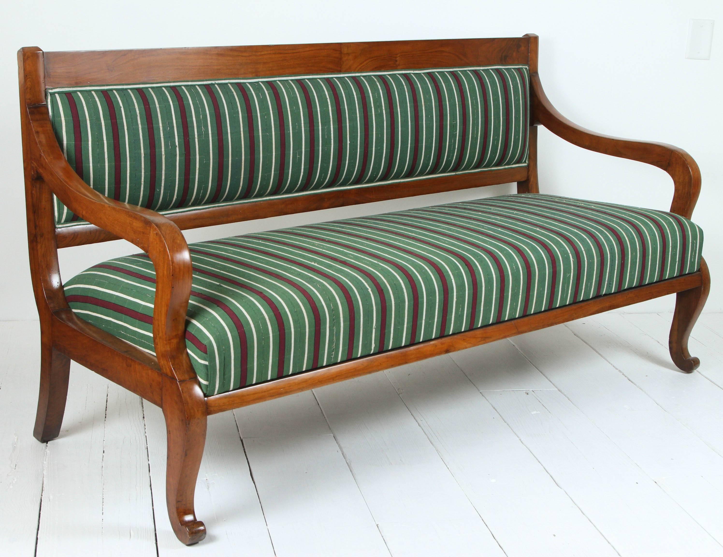 Italian Wood Bench Upholstered in Striped African Fabric 2