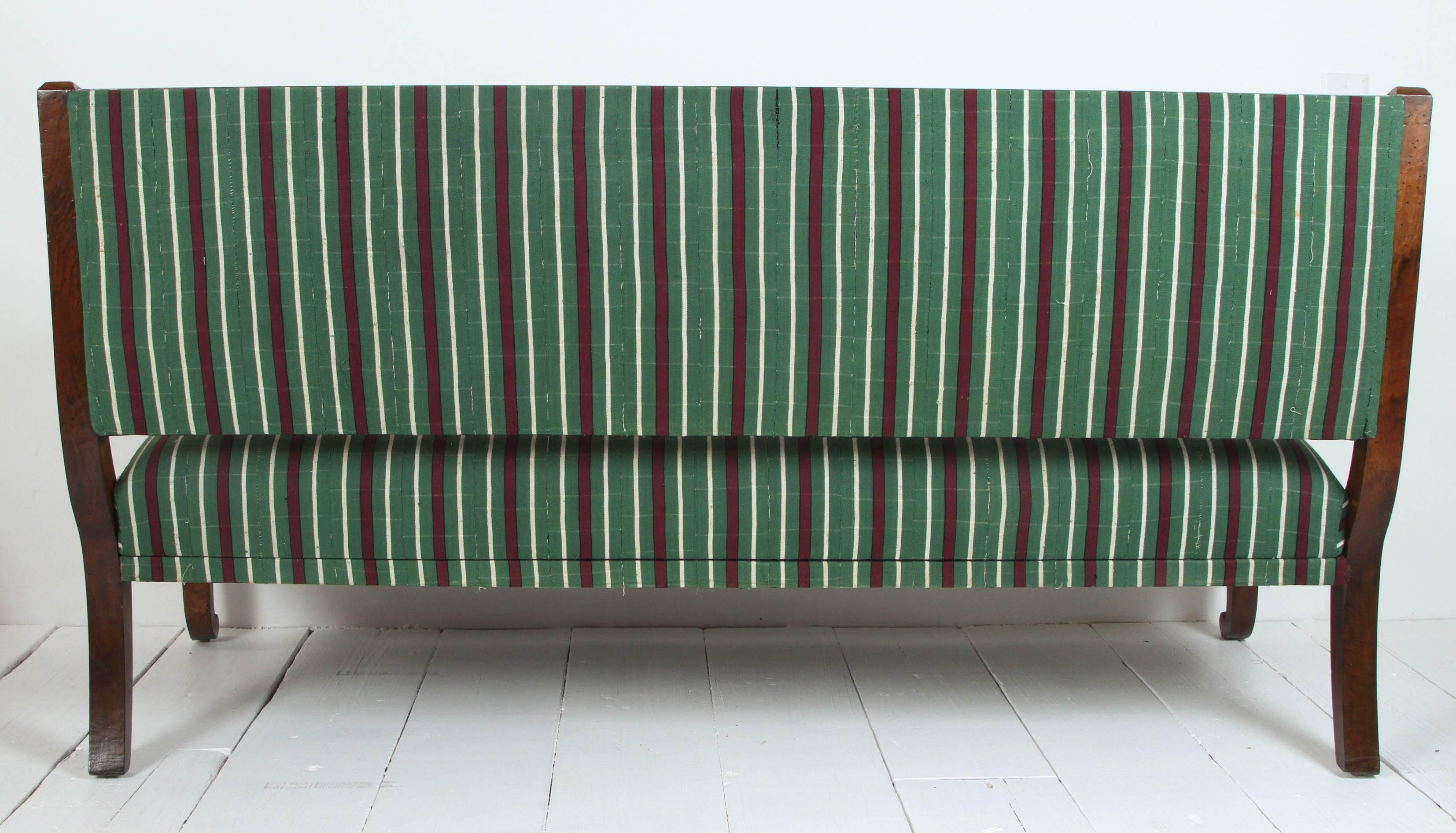 Italian Wood Bench Upholstered in Striped African Fabric 4