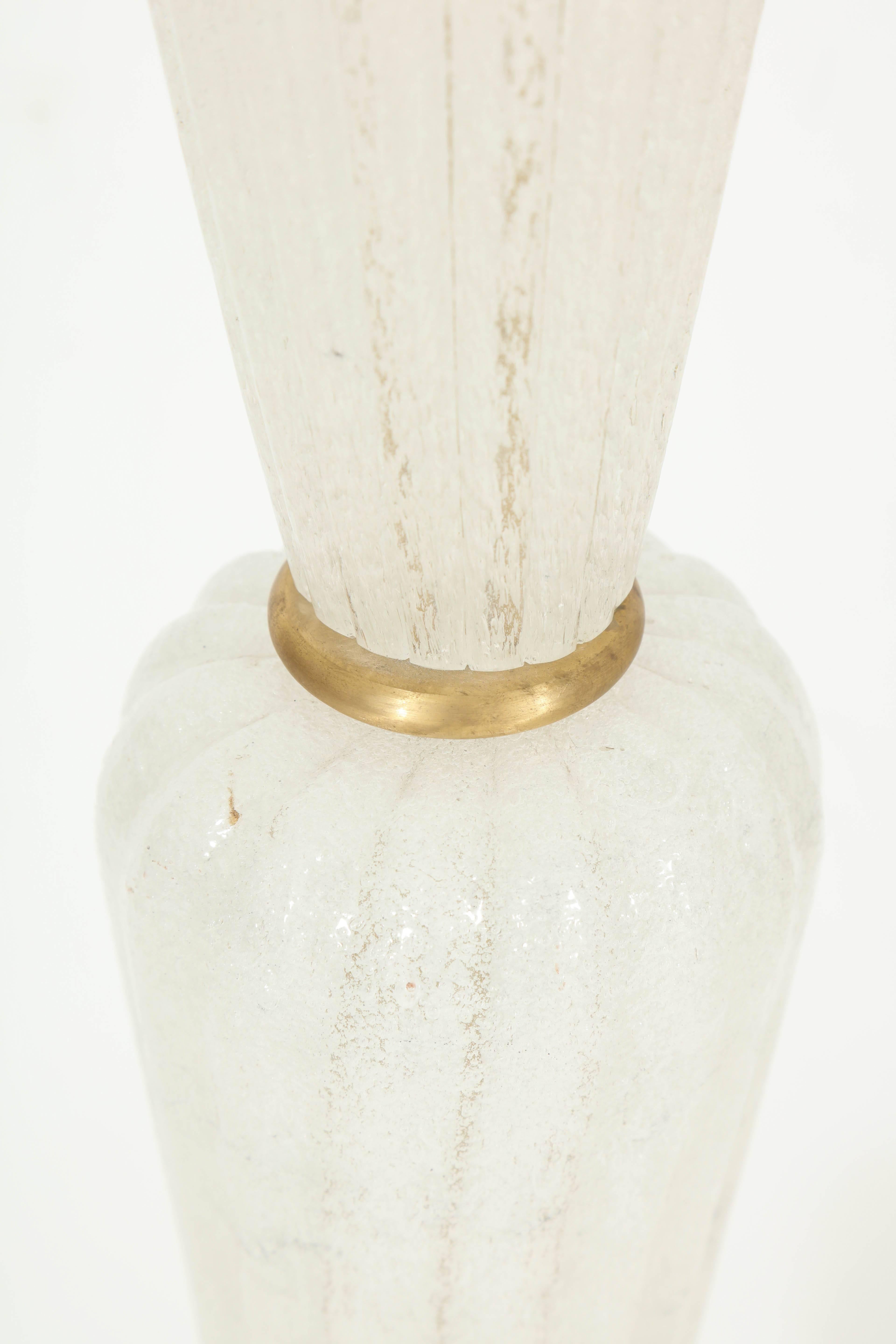 White Pulegoso Murano Glass and Brass Floor Lamp 2