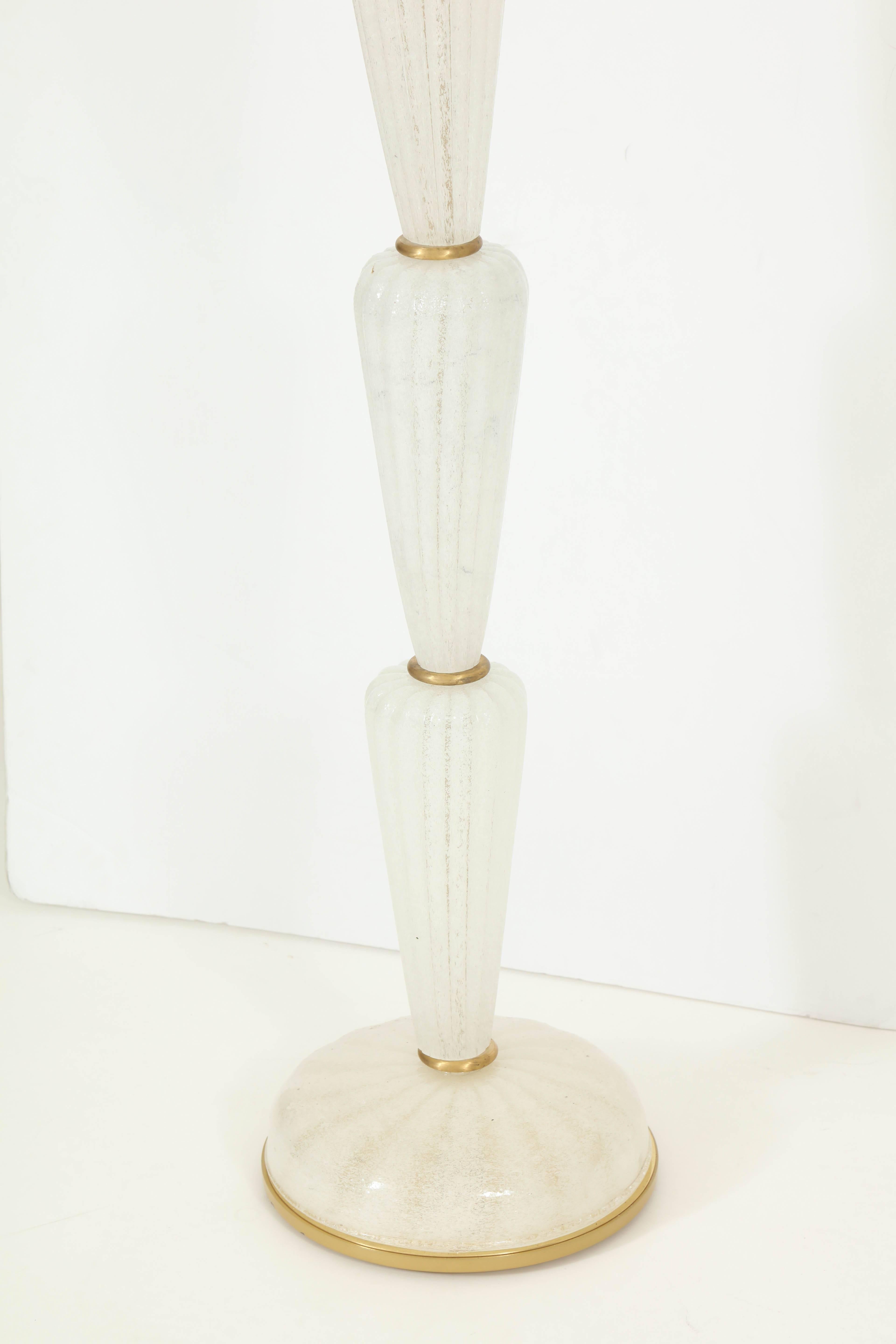 White Pulegoso Murano Glass and Brass Floor Lamp 3