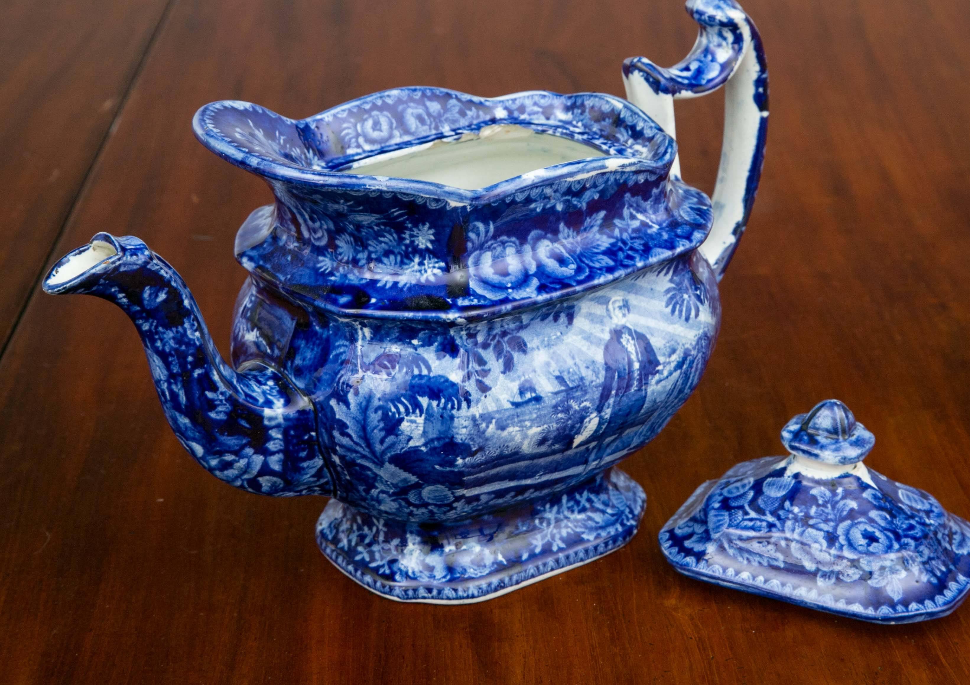 Washington Standing at His Tomb, Staffordshire Teapot and Cover, 19th Century For Sale 1