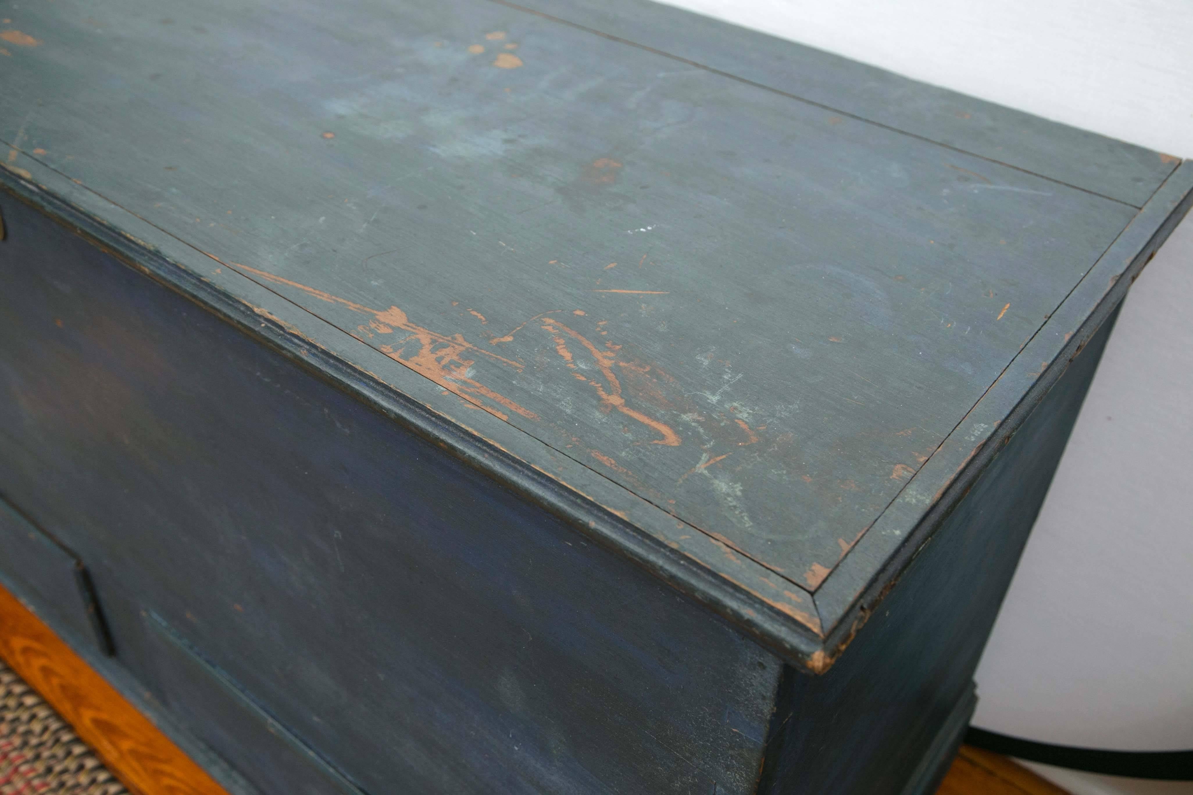 18th Century Blue Painted Chippendale Blanket Chest 4