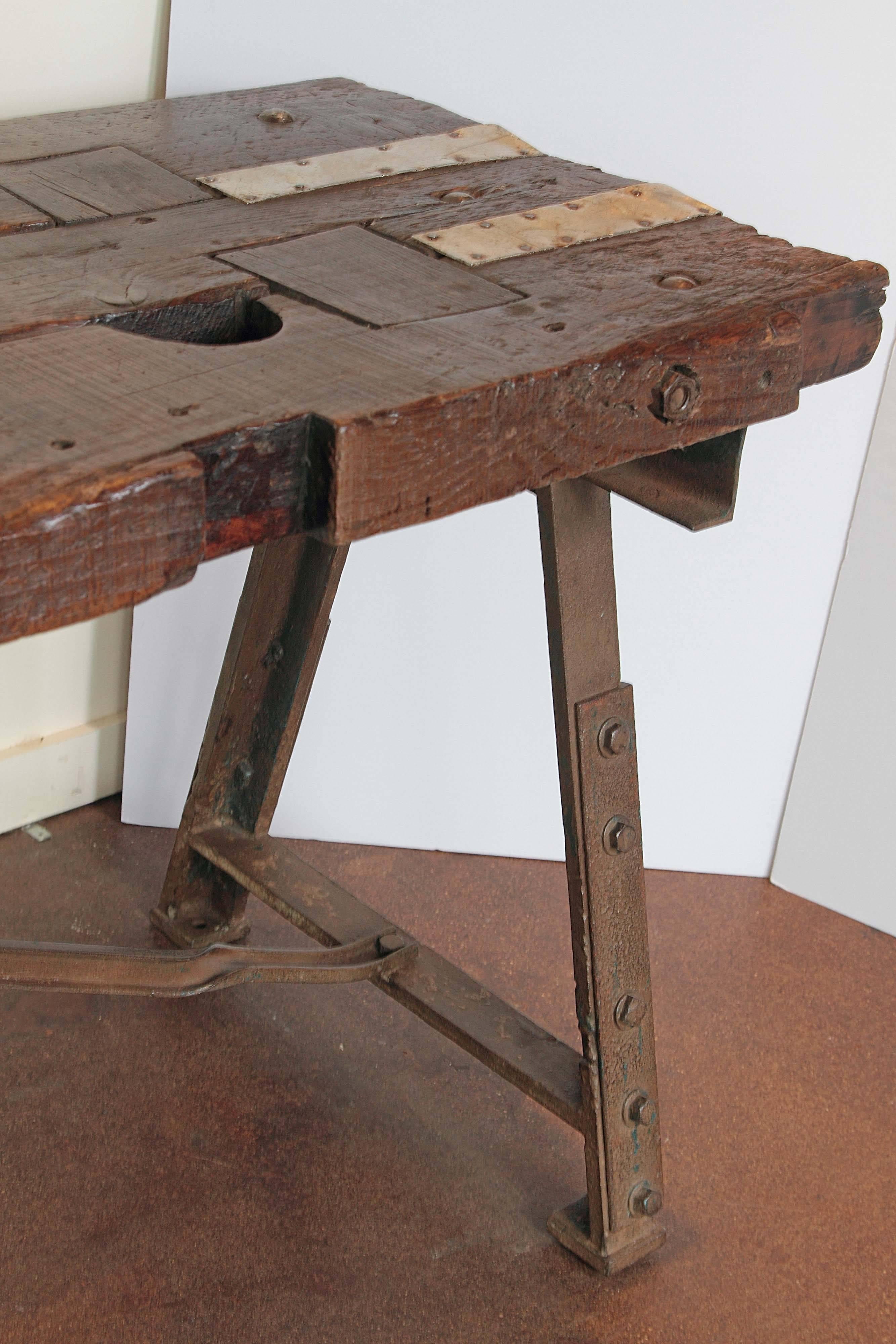 Masculine Industrial Console Table, circa 1920  In Good Condition In Dallas, TX
