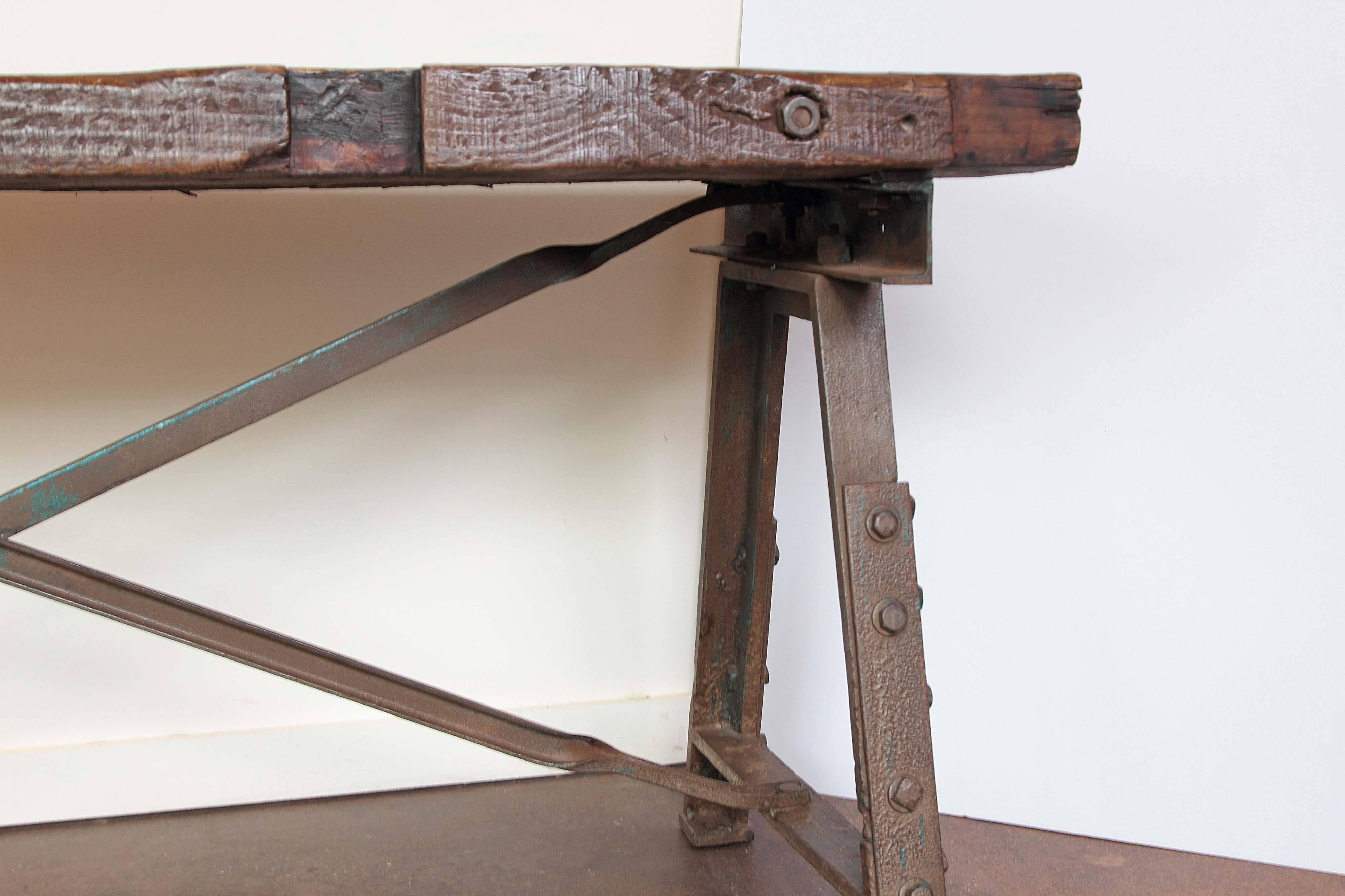 Masculine Industrial Console Table, circa 1920  1