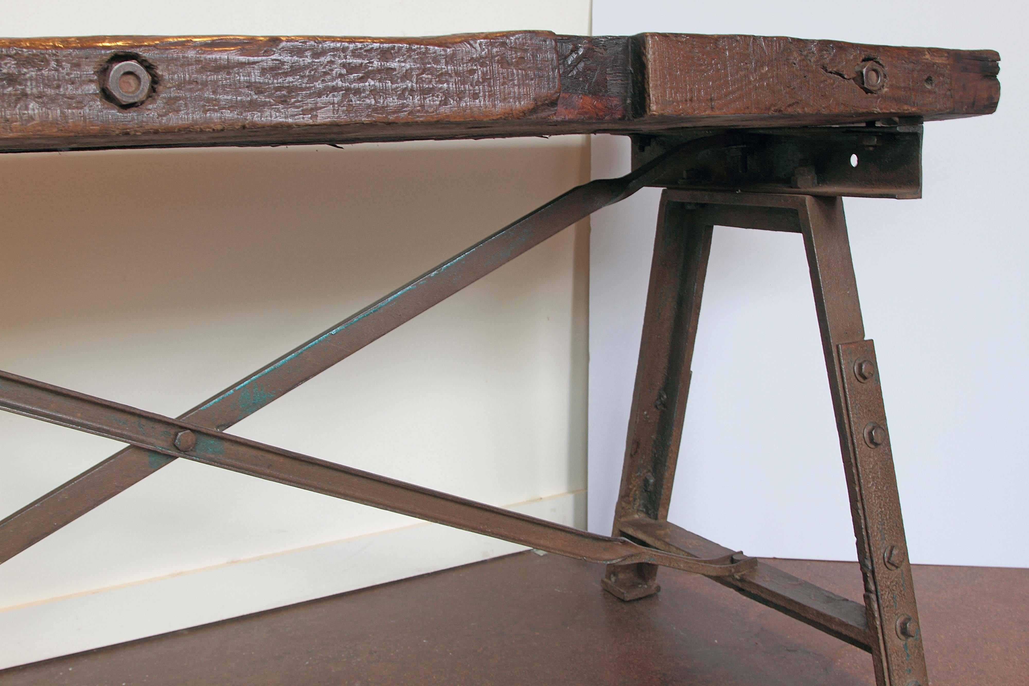 Masculine Industrial Console Table, circa 1920  2