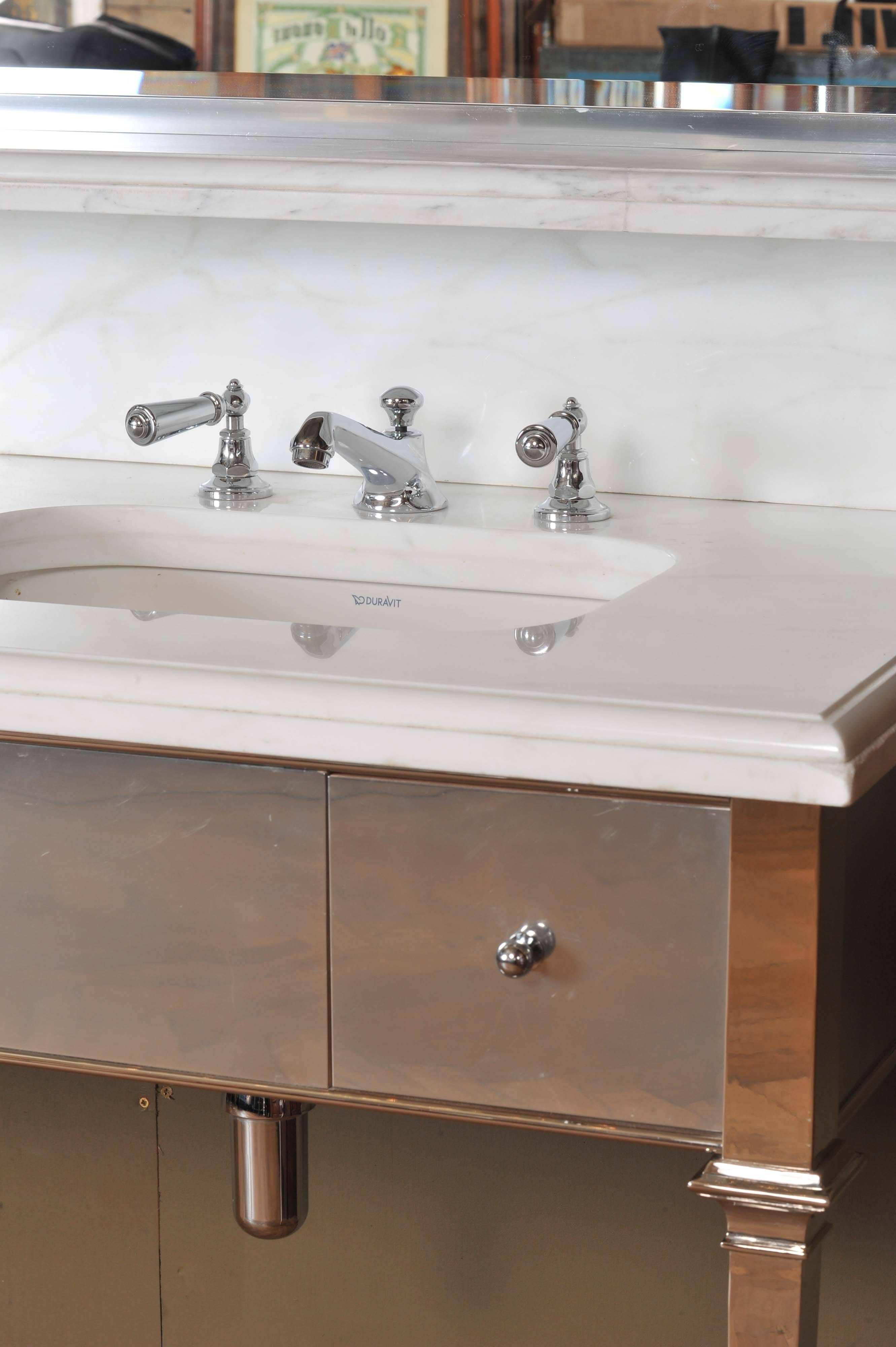 British Deco Style Marble and Chrome Double Sink Washstand