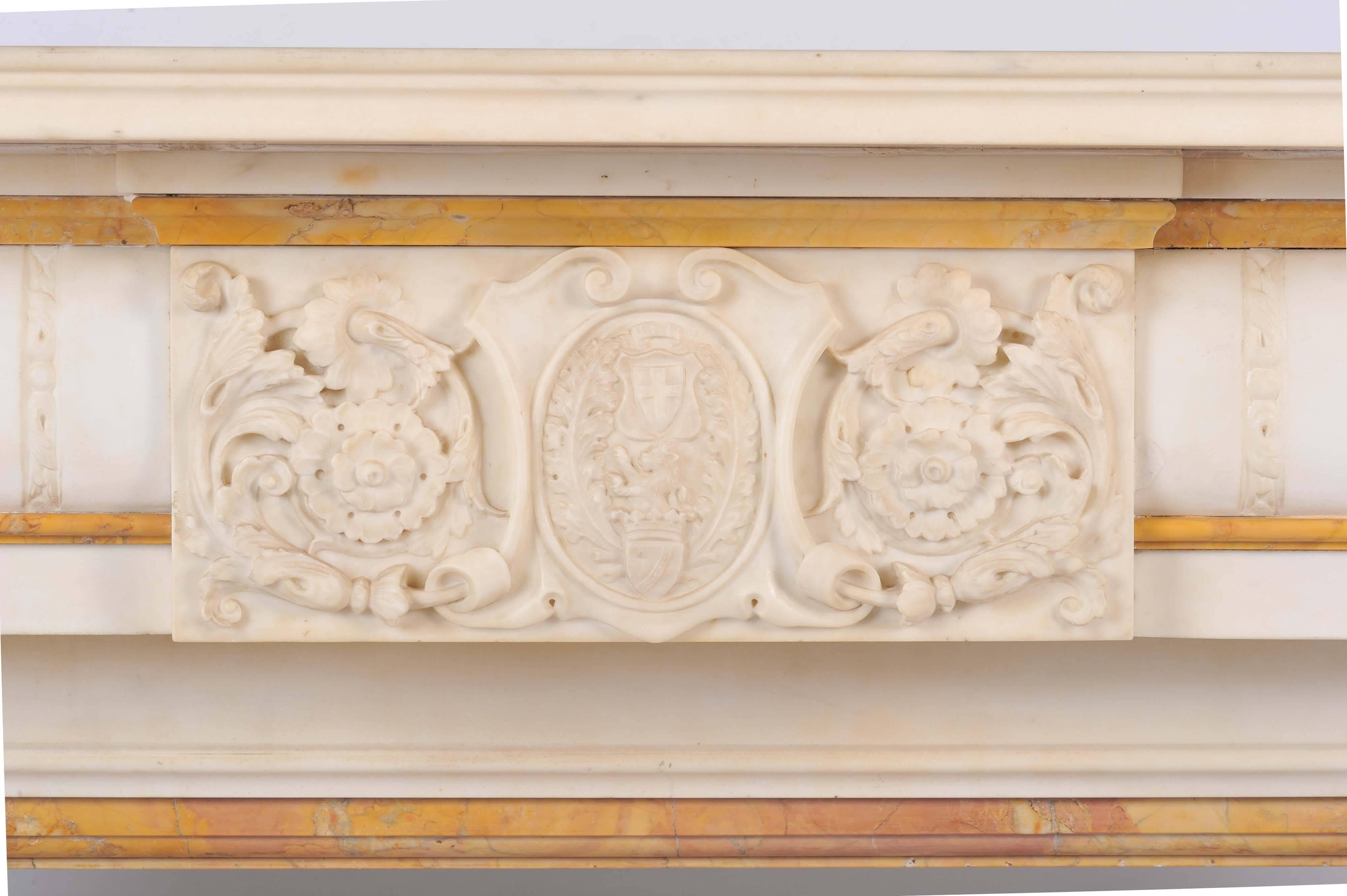 British Grand Antique English 19th Century Statuary and Sienna Marble Fireplace Surround For Sale