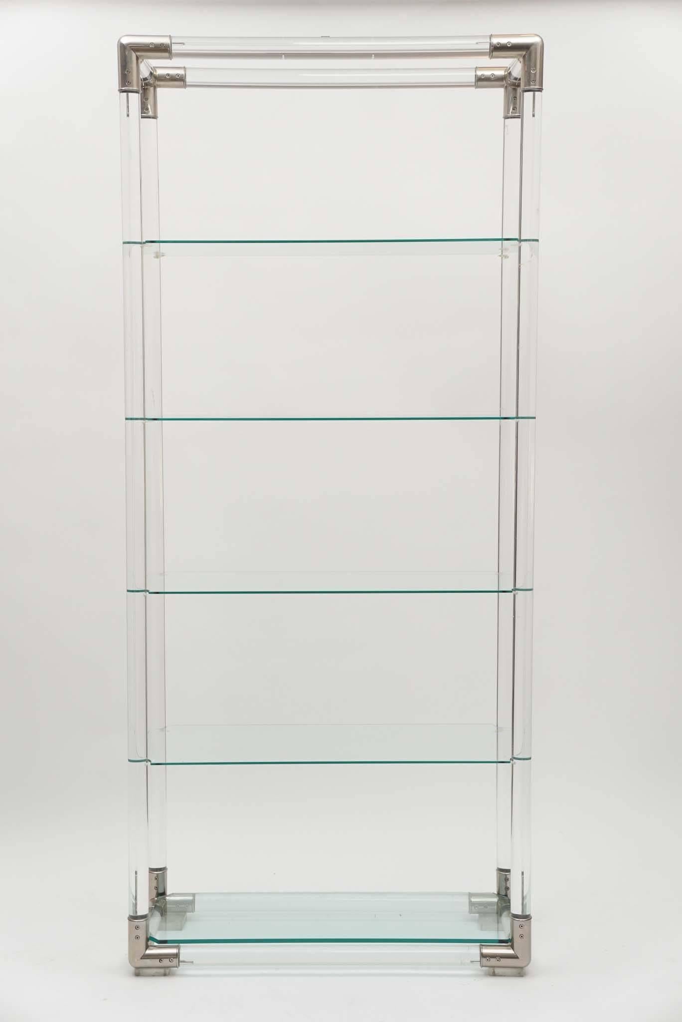 Fantastic Lucite and chrome etagere or bookcase attributed to Charles Hollis Jones. Great vintage condition.