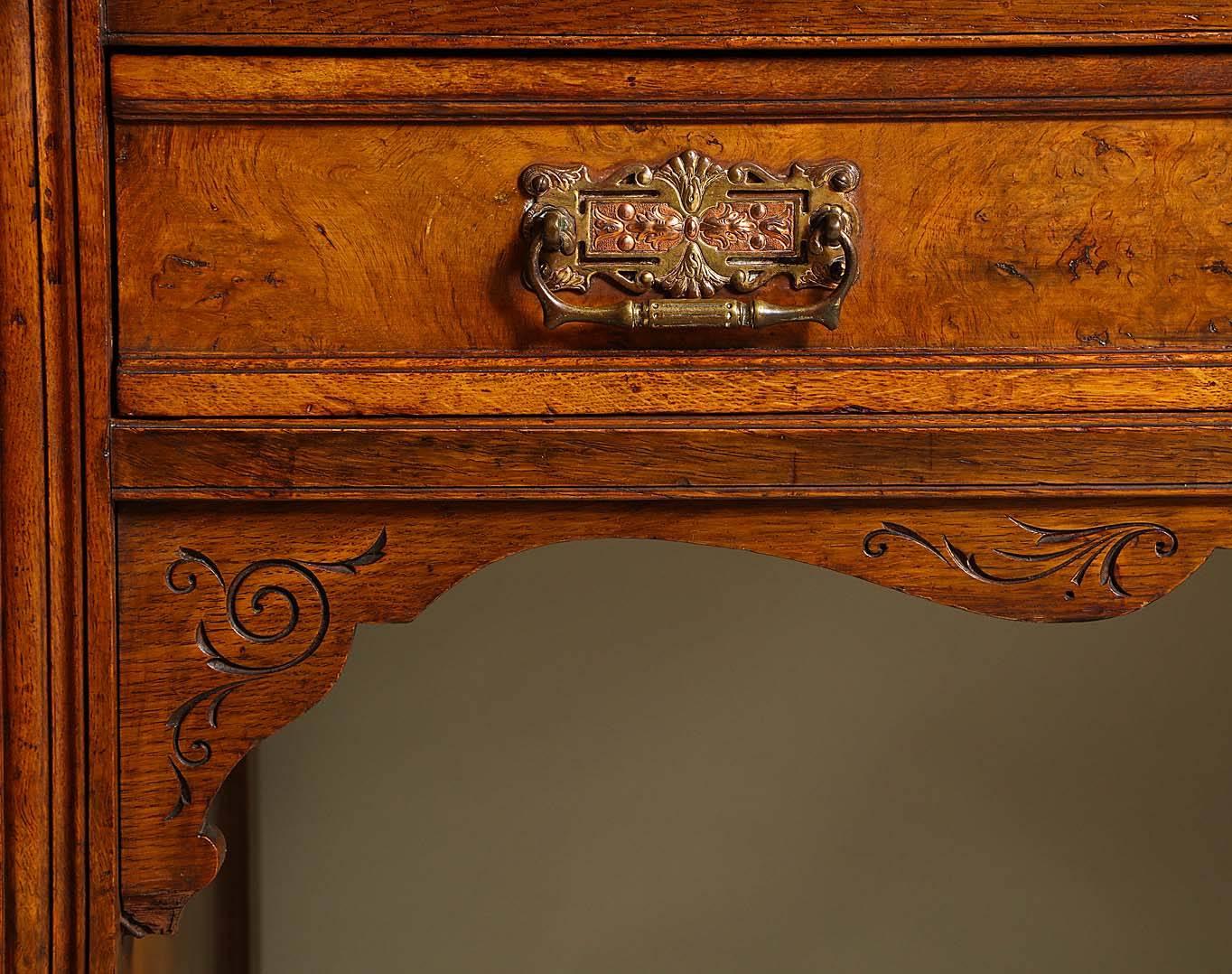 English Aesthetic Movement Burl Oak Serving Cabinet For Sale