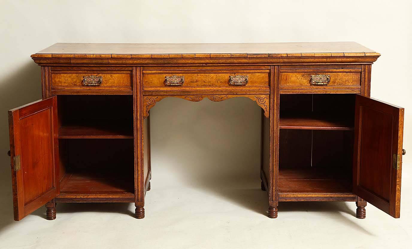 Late 19th Century Aesthetic Movement Burl Oak Serving Cabinet For Sale