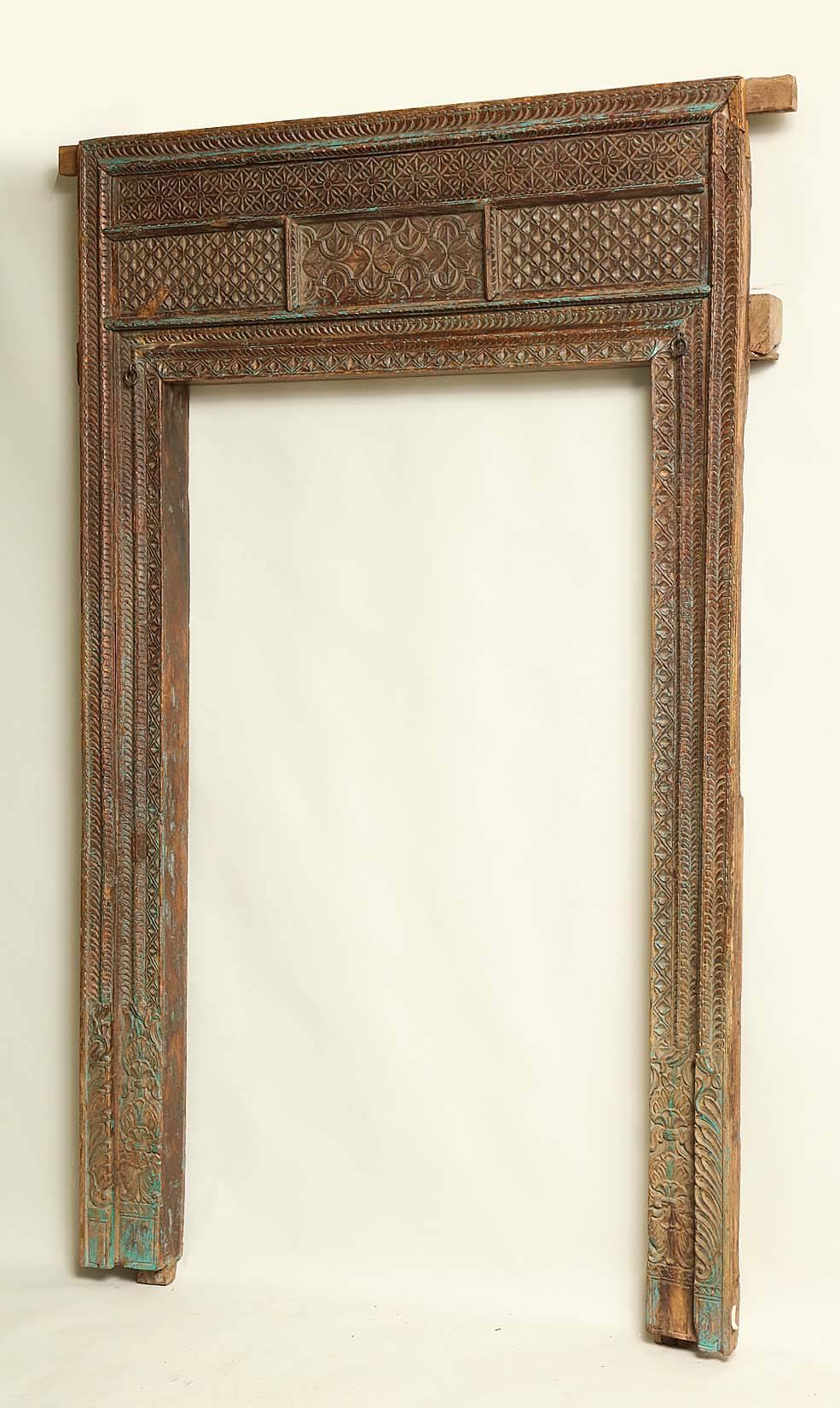 Carved and Painted Indian Doorway In Fair Condition For Sale In Greenwich, CT