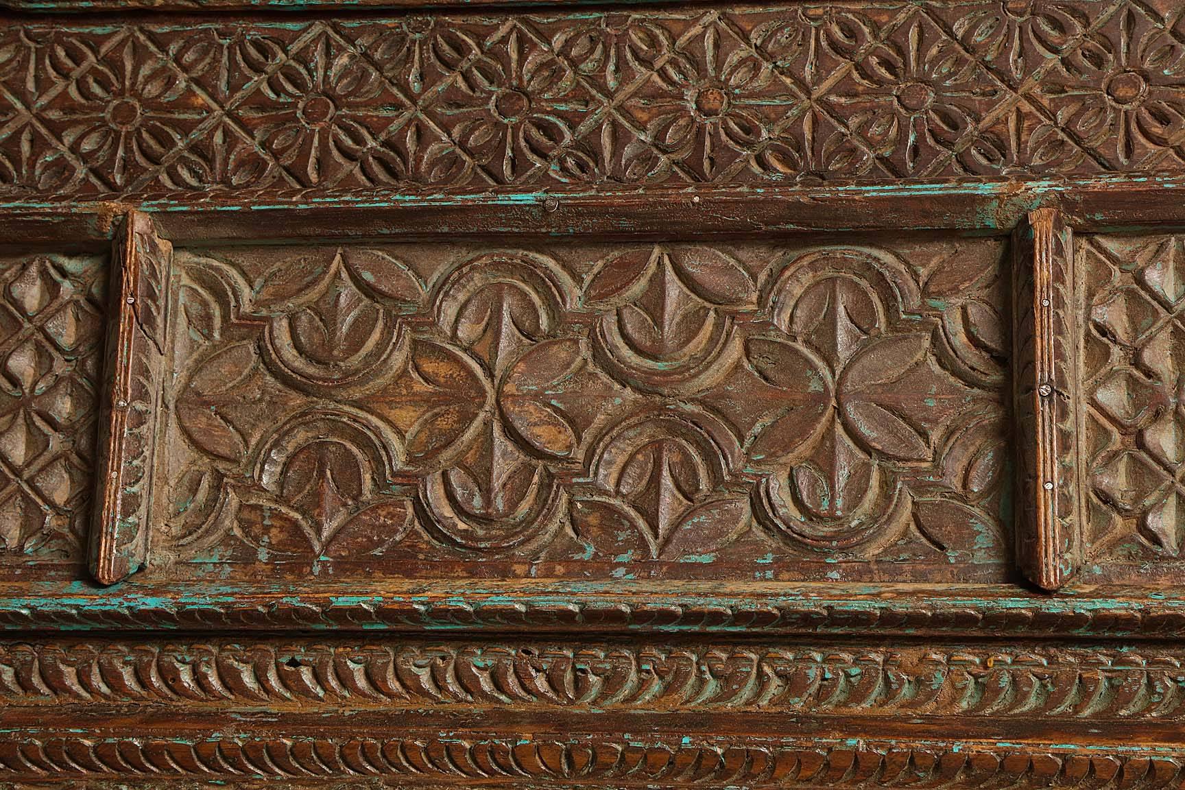 Teak Carved and Painted Indian Doorway For Sale