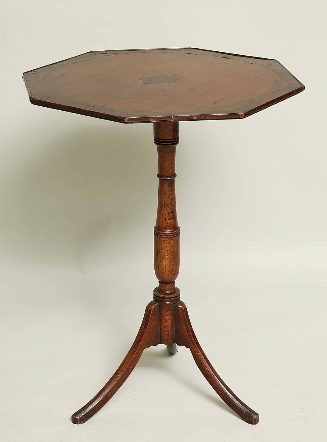 Early 19th Century Late Georgian Octagonal Oak Tripod Table with Inlaid Decoration