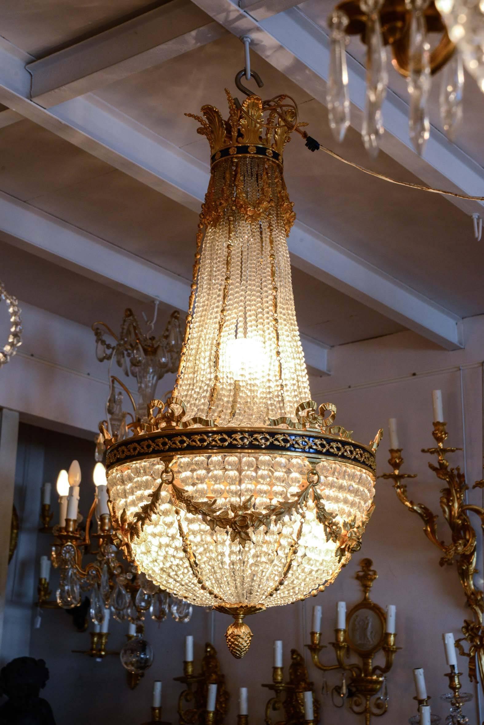 Louis XVI Style Crystal and Bronze Chandelier For Sale 1