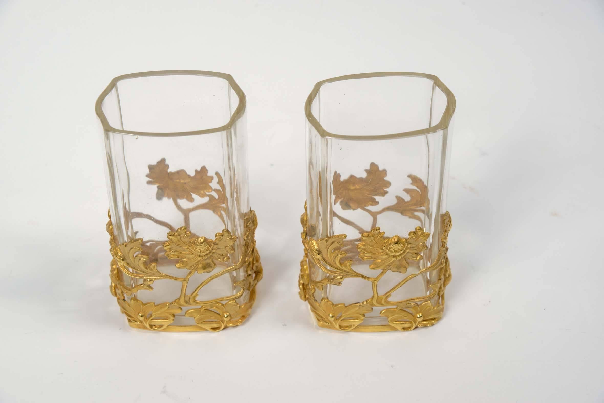 Pair of vases - Baccarat crystal and gilded bronzes.