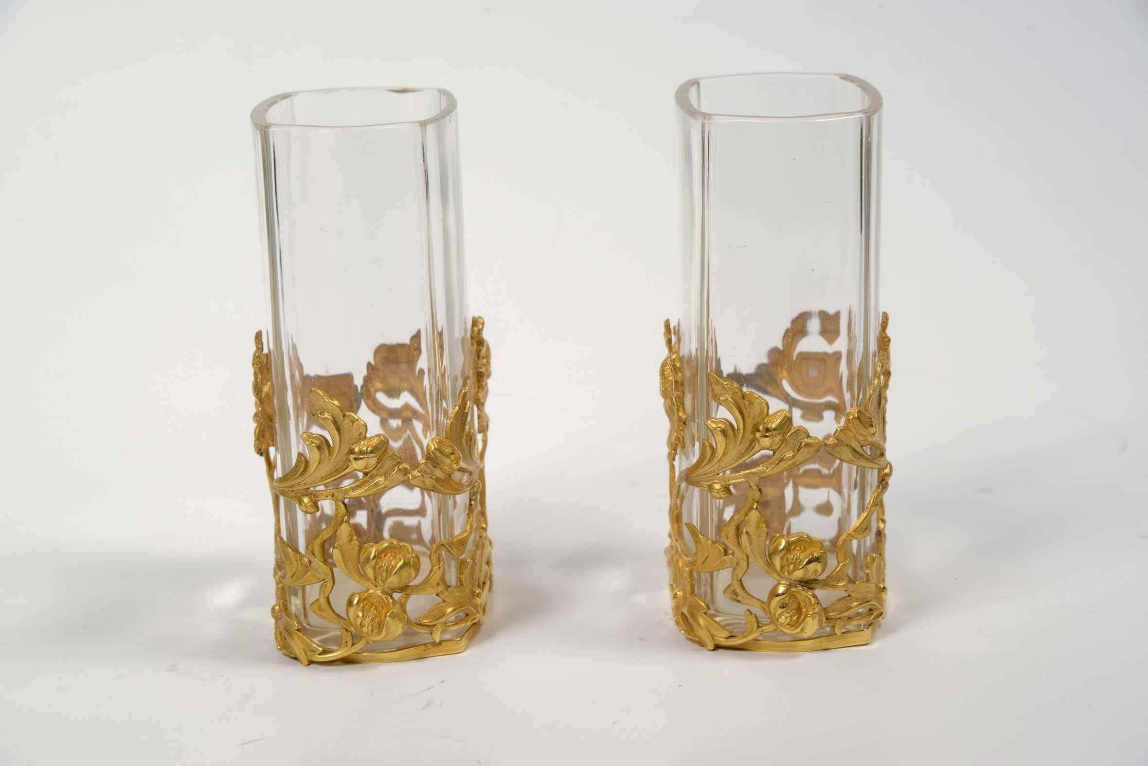 Beveled Pair of Crystal Vases 
