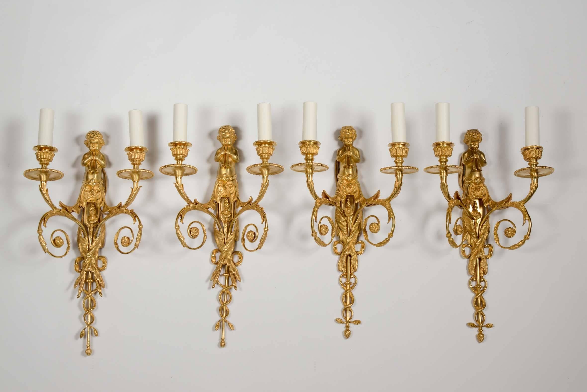 Late 19th Century Pair of Wall Sconces in the Louis XVI Style For Sale
