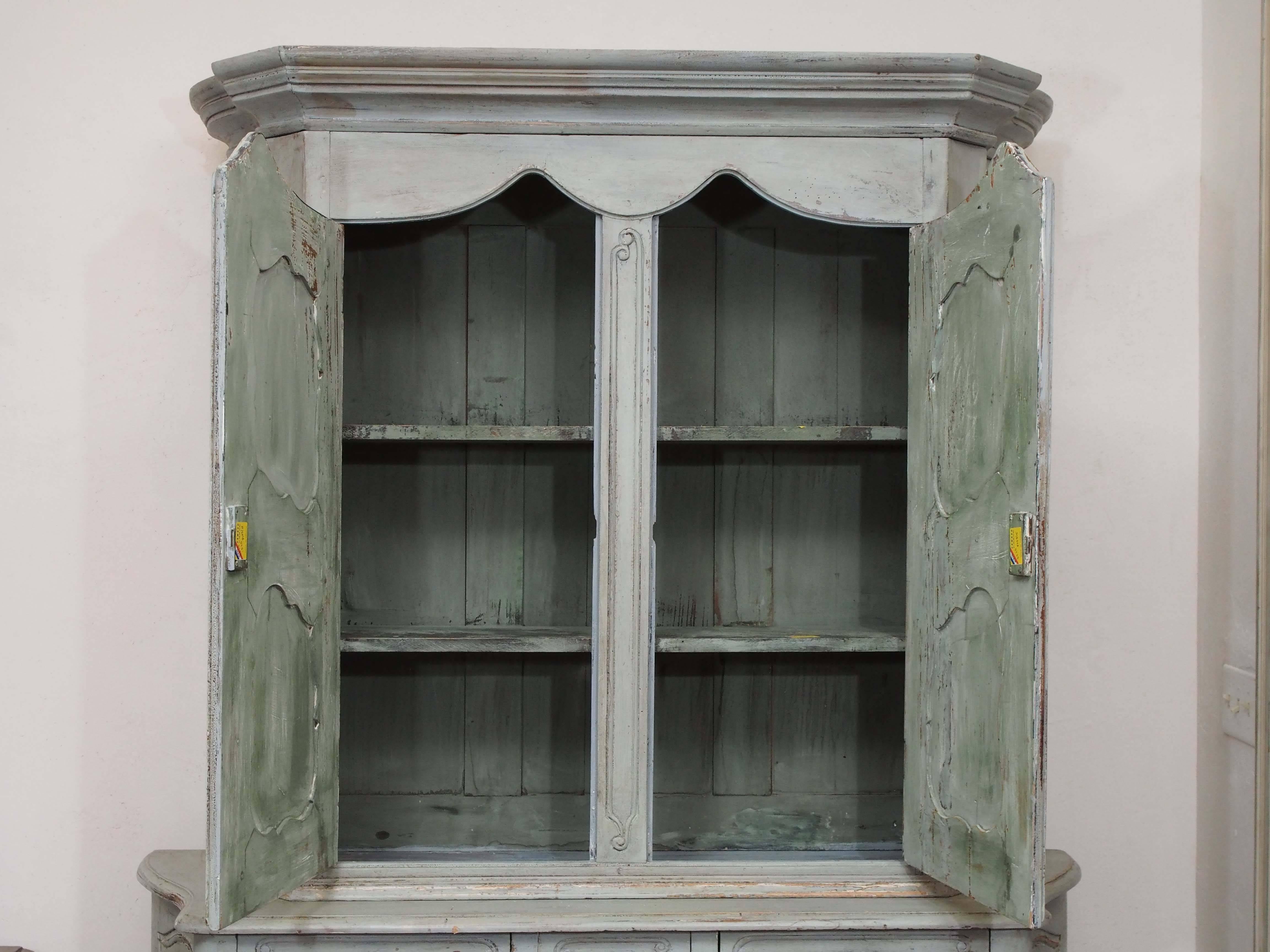 Hand-Carved 19th Century French Painted Buffet a Deux Corps For Sale