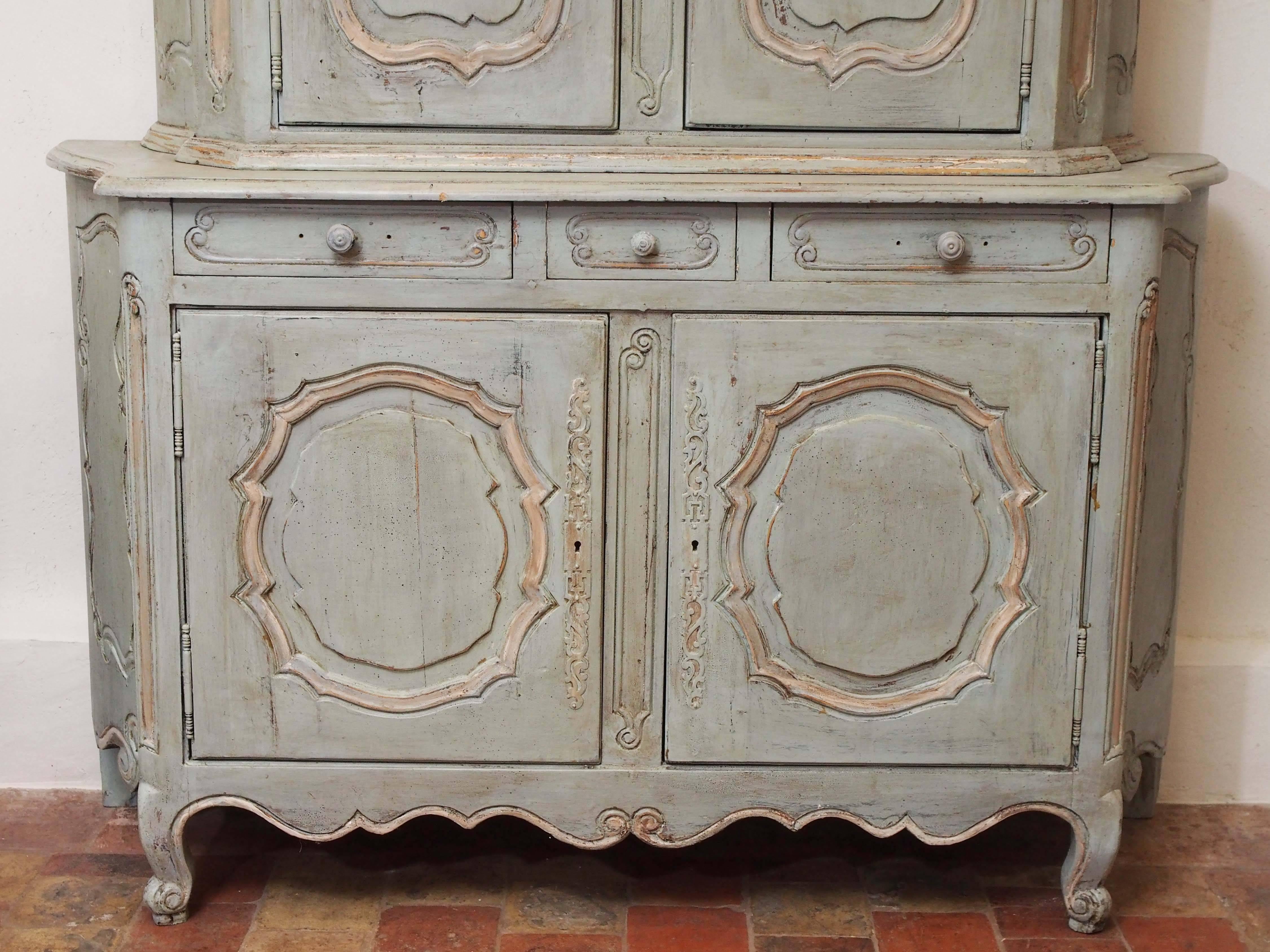 19th Century French Painted Buffet a Deux Corps In Excellent Condition For Sale In New Orleans, LA