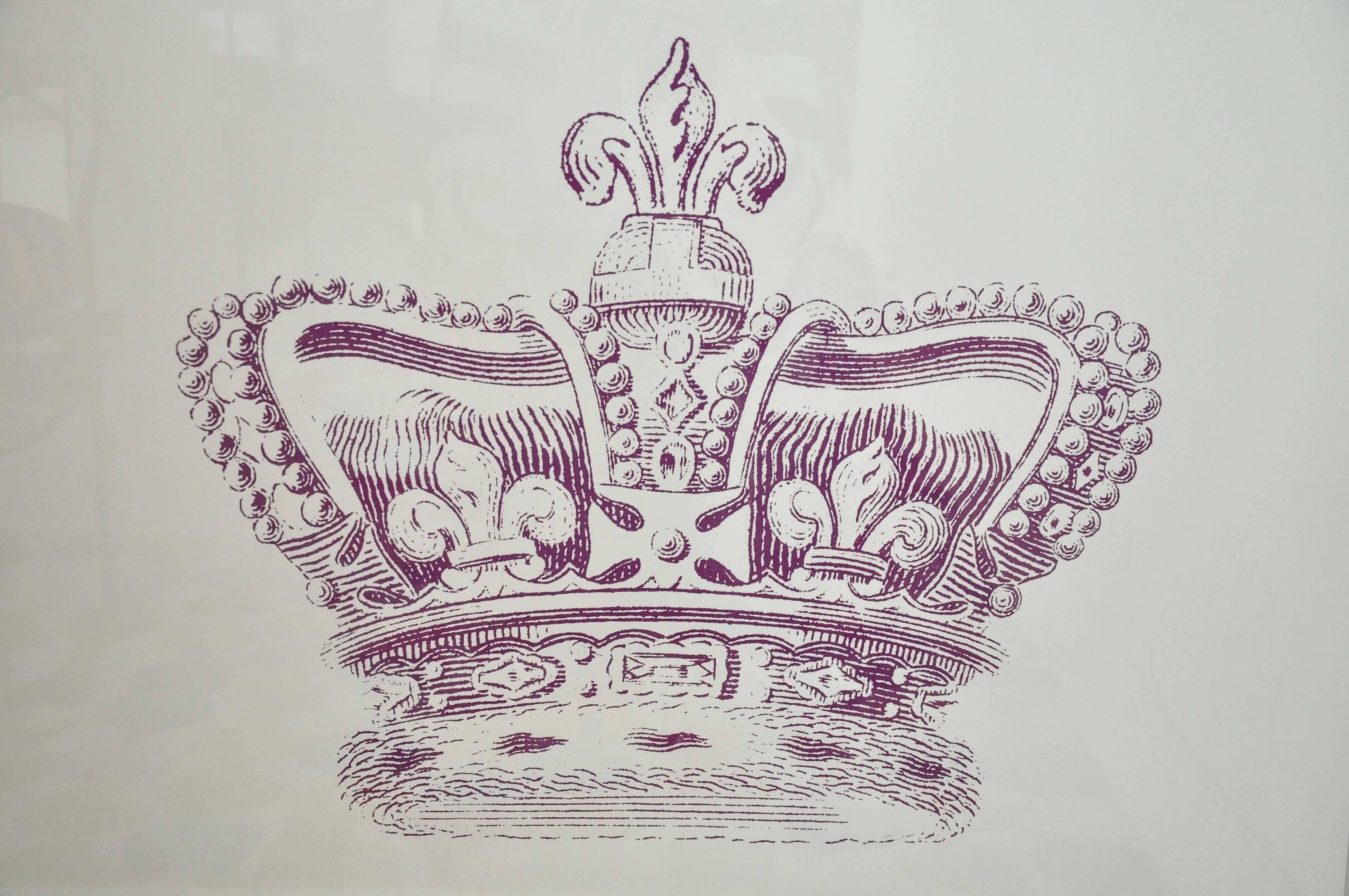 Mounted between two pieces of acrylic with silver cylinder anchors, this crown in purple reads both traditional with the flair for antique inspiration that is Mitchell Black and modern with the framing. Truly fit for a Queen.
    