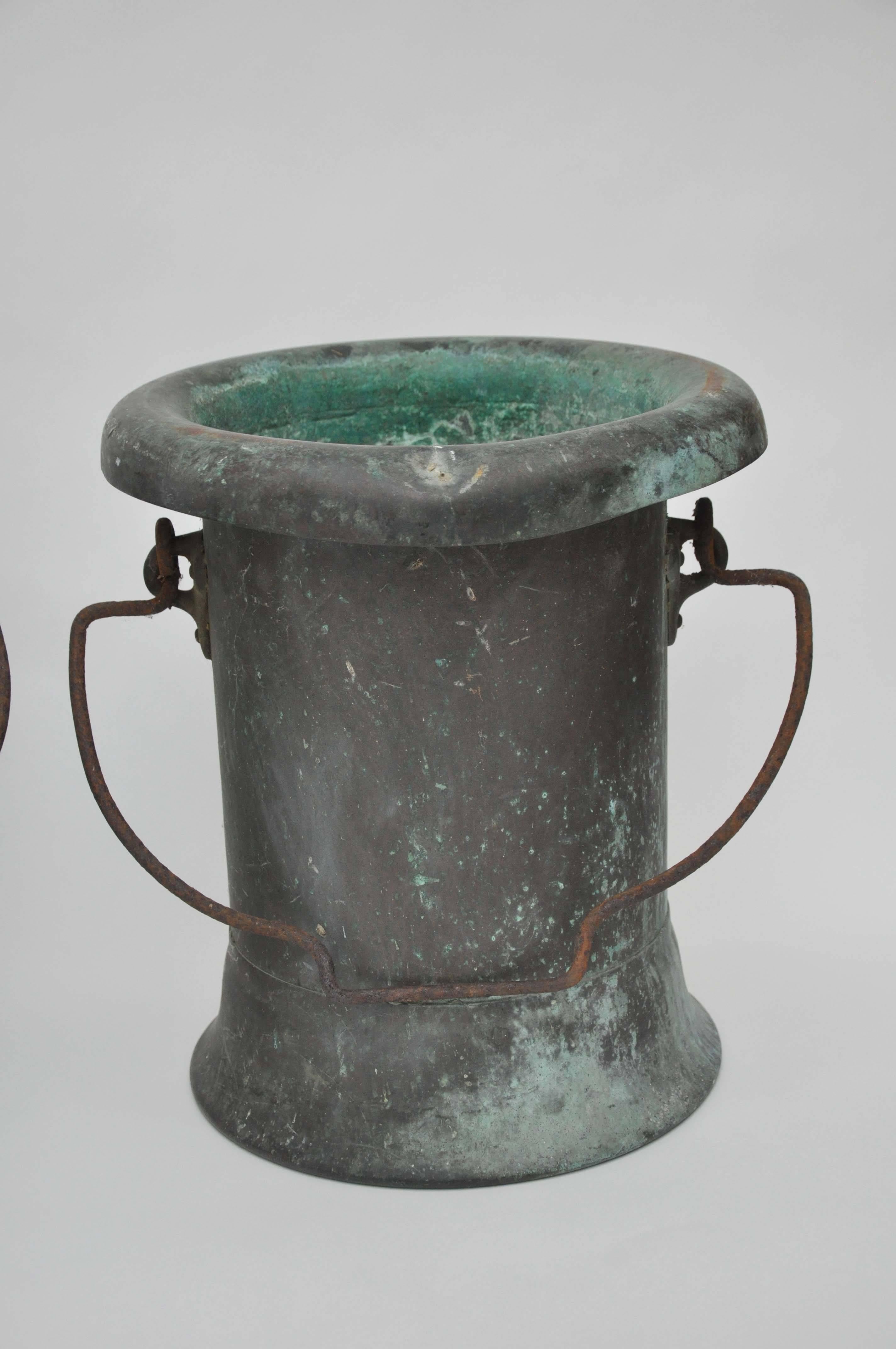 French 19th Century Pair of Verdigris Vessels from France For Sale