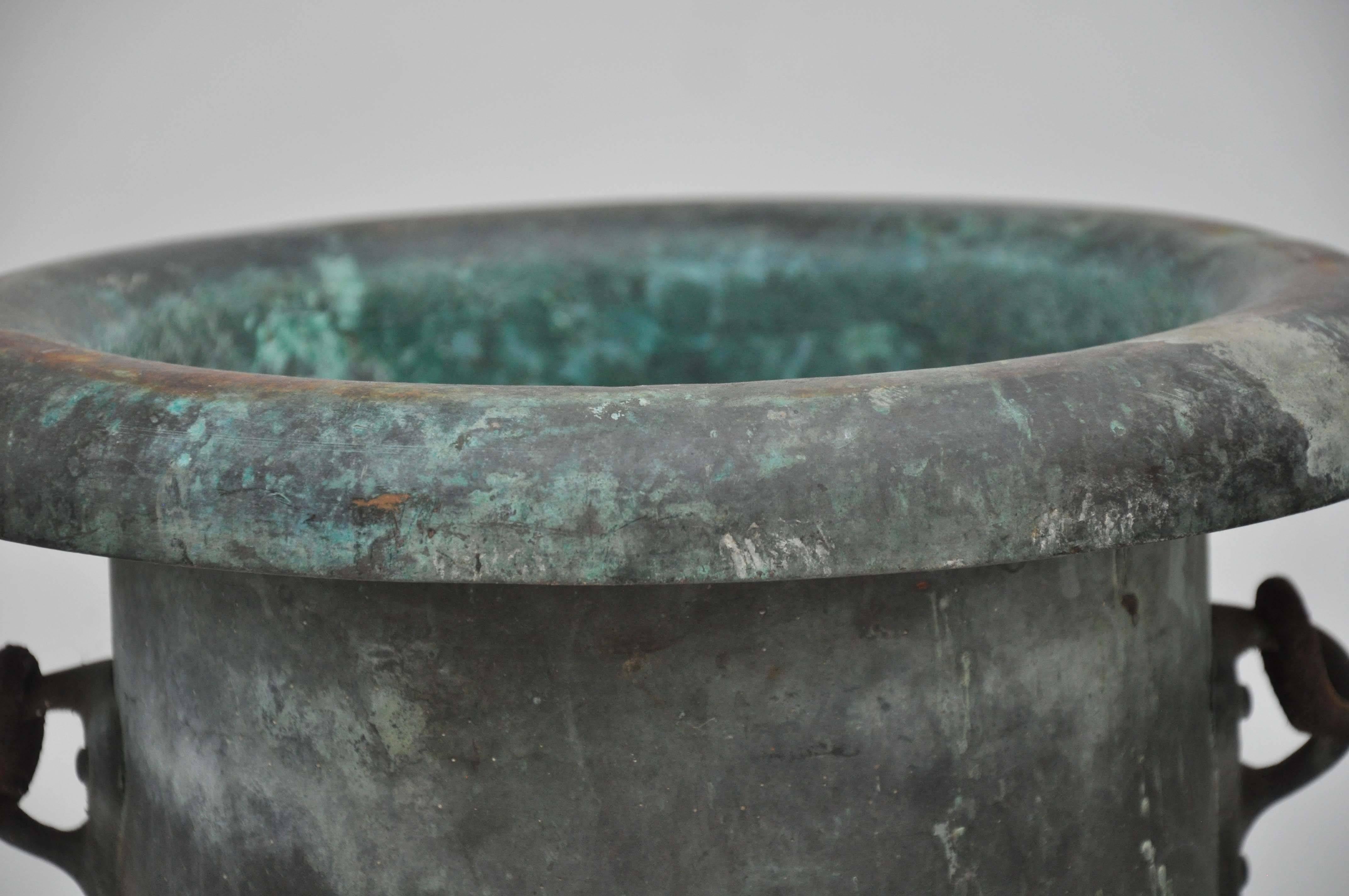 Copper 19th Century Pair of Verdigris Vessels from France For Sale