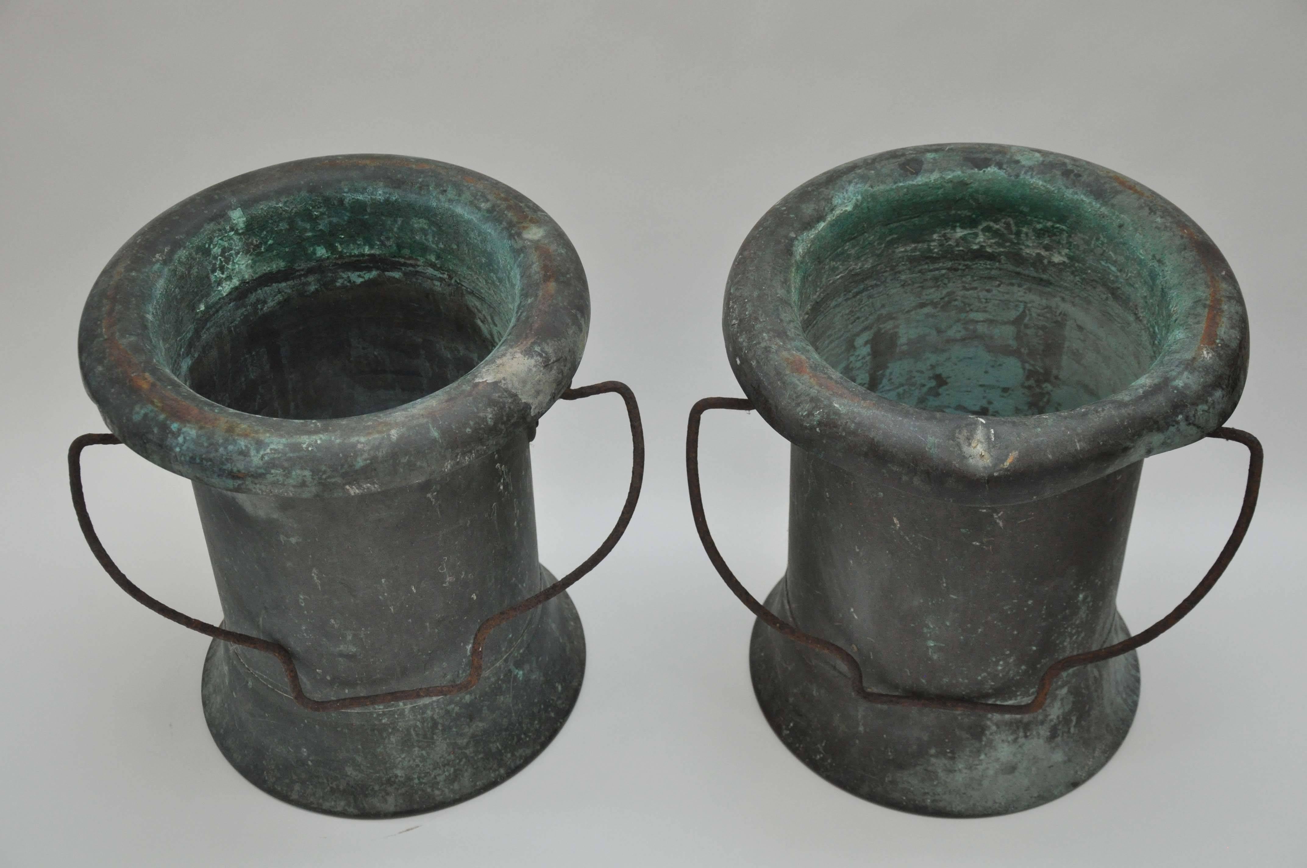 19th Century Pair of Verdigris Vessels from France For Sale 1