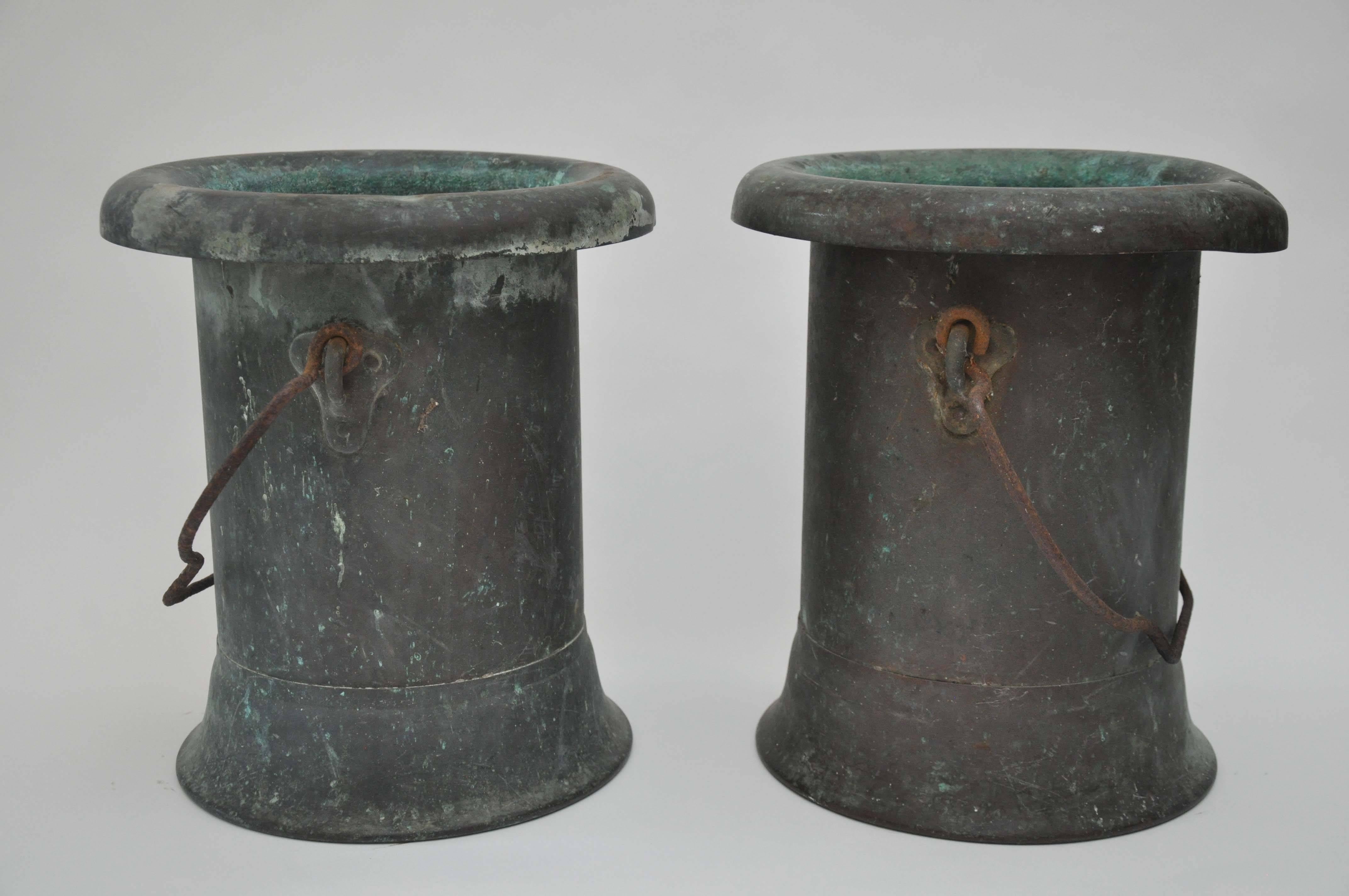 19th Century Pair of Verdigris Vessels from France For Sale 2