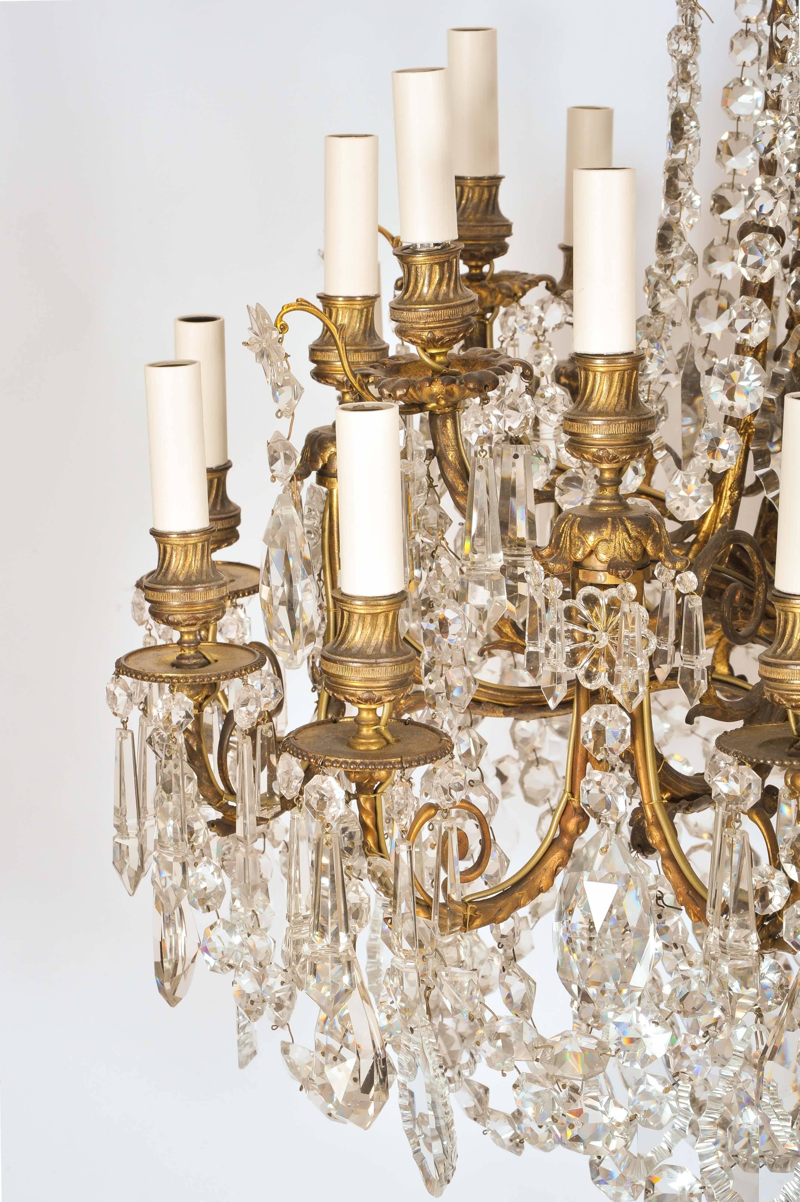 French Mid-19th Century Ormolu and Crystal Chandelier