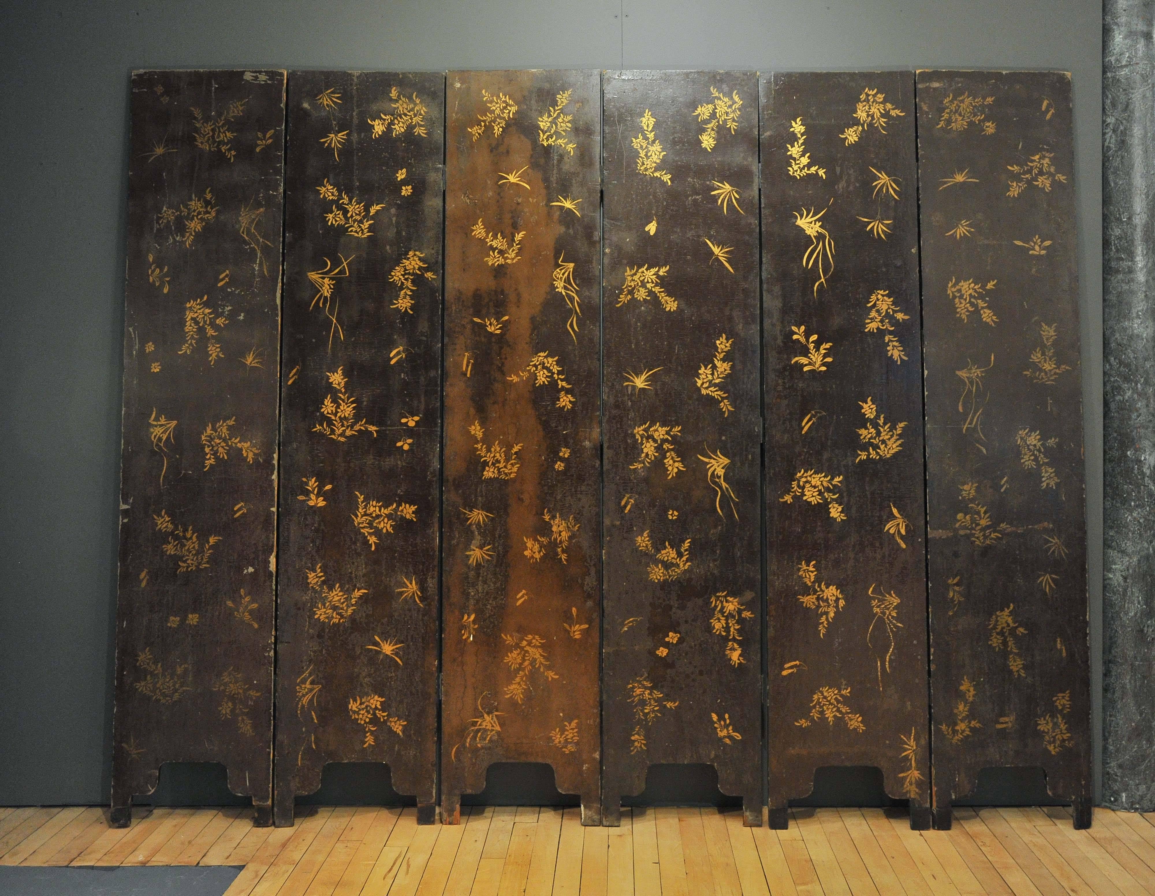 19th Century Six-Paneled Black Lacquered Chinese Screen 3
